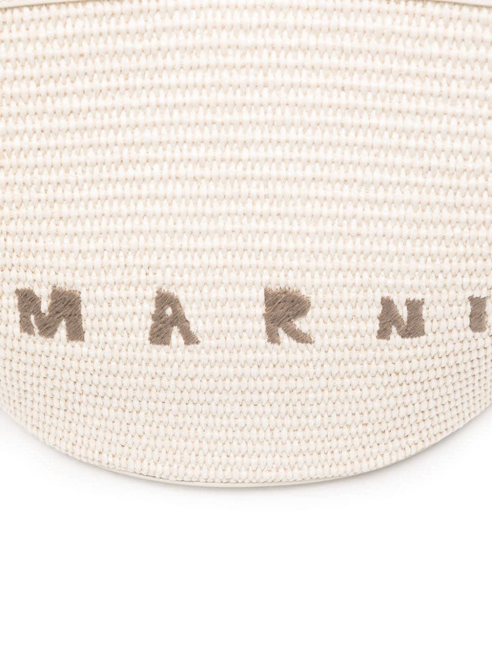 Marni Shell Tropicalia Summer Bag In Leather And Raffia In White