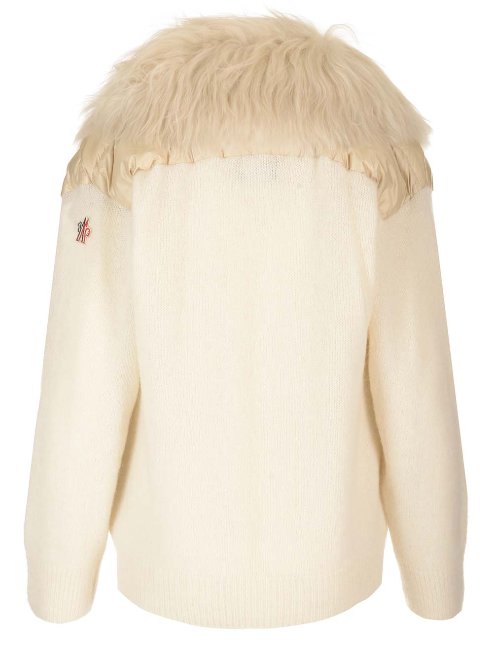 Shop Moncler Fur Collar Cardigan In Bianco