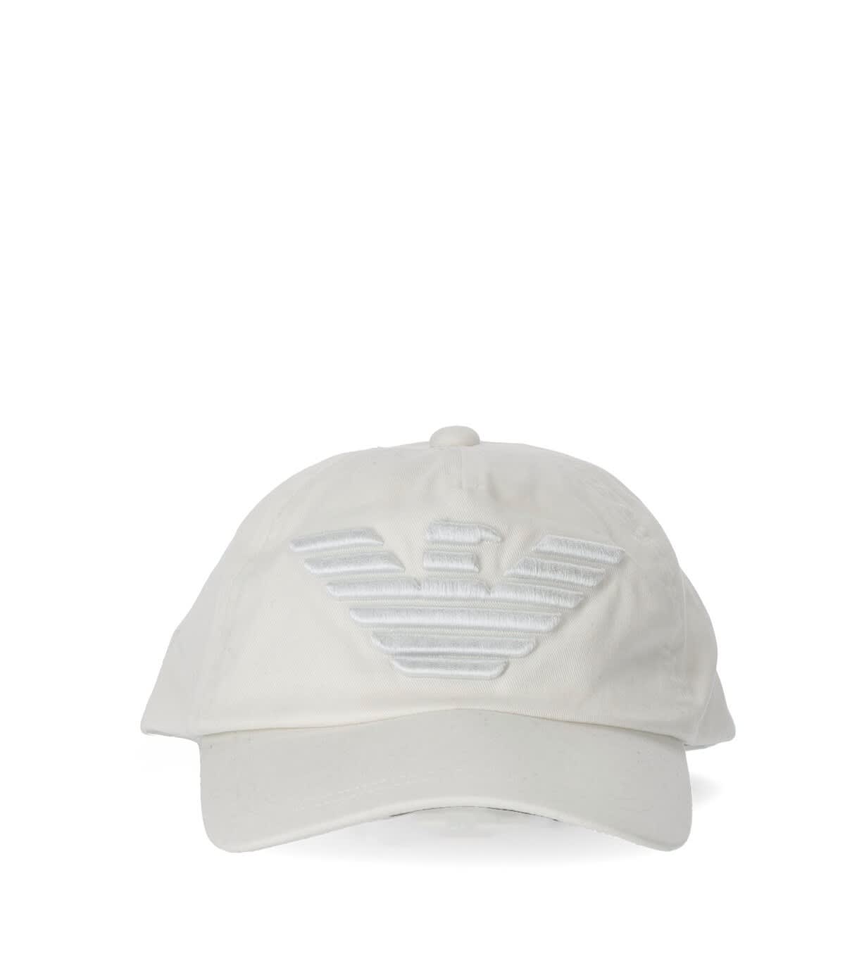 Emporio Armani Logo Embroidered Cotton Baseball Cap In White