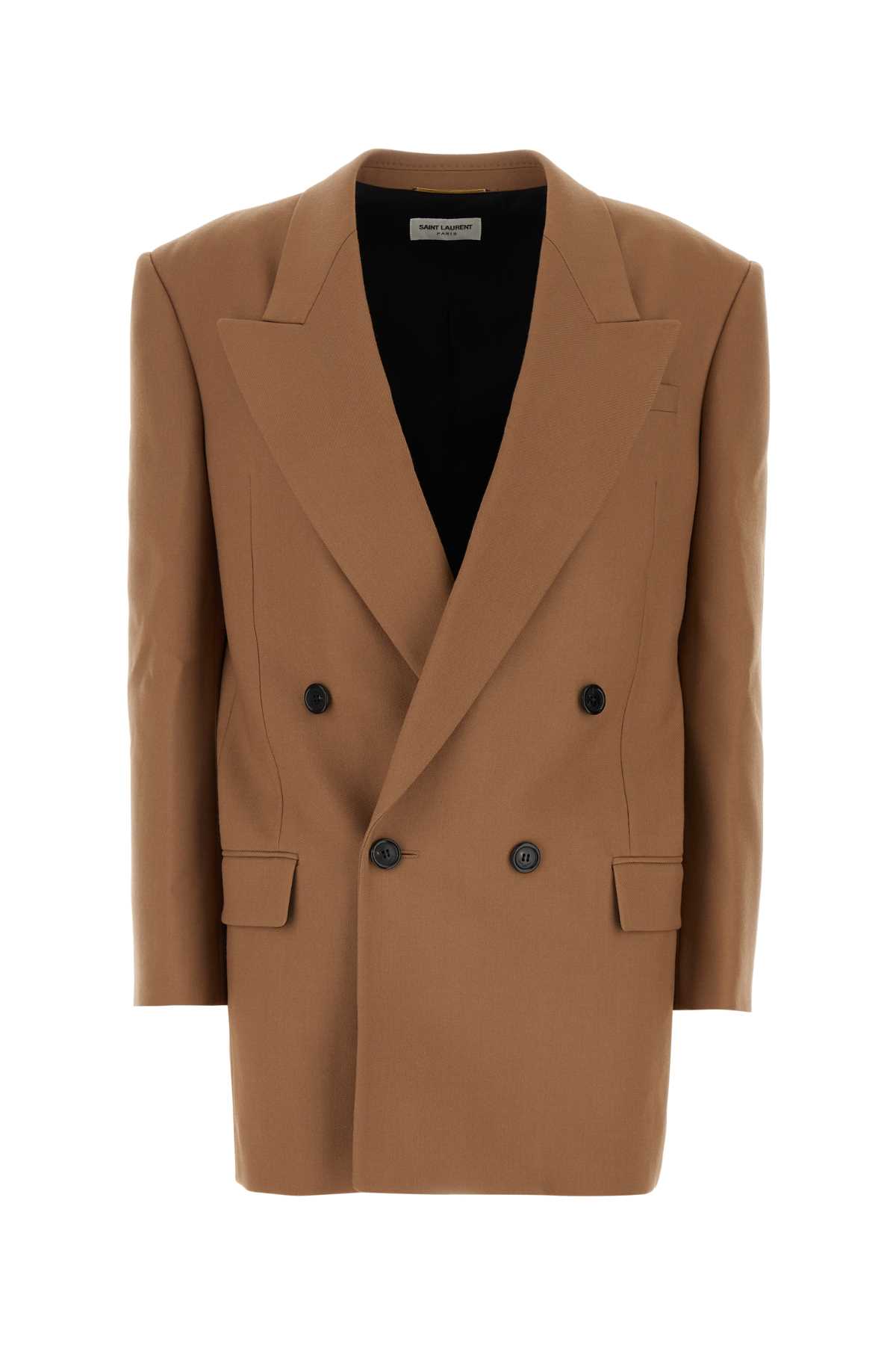 Shop Saint Laurent Caramel Gabardine Blazer In Praline