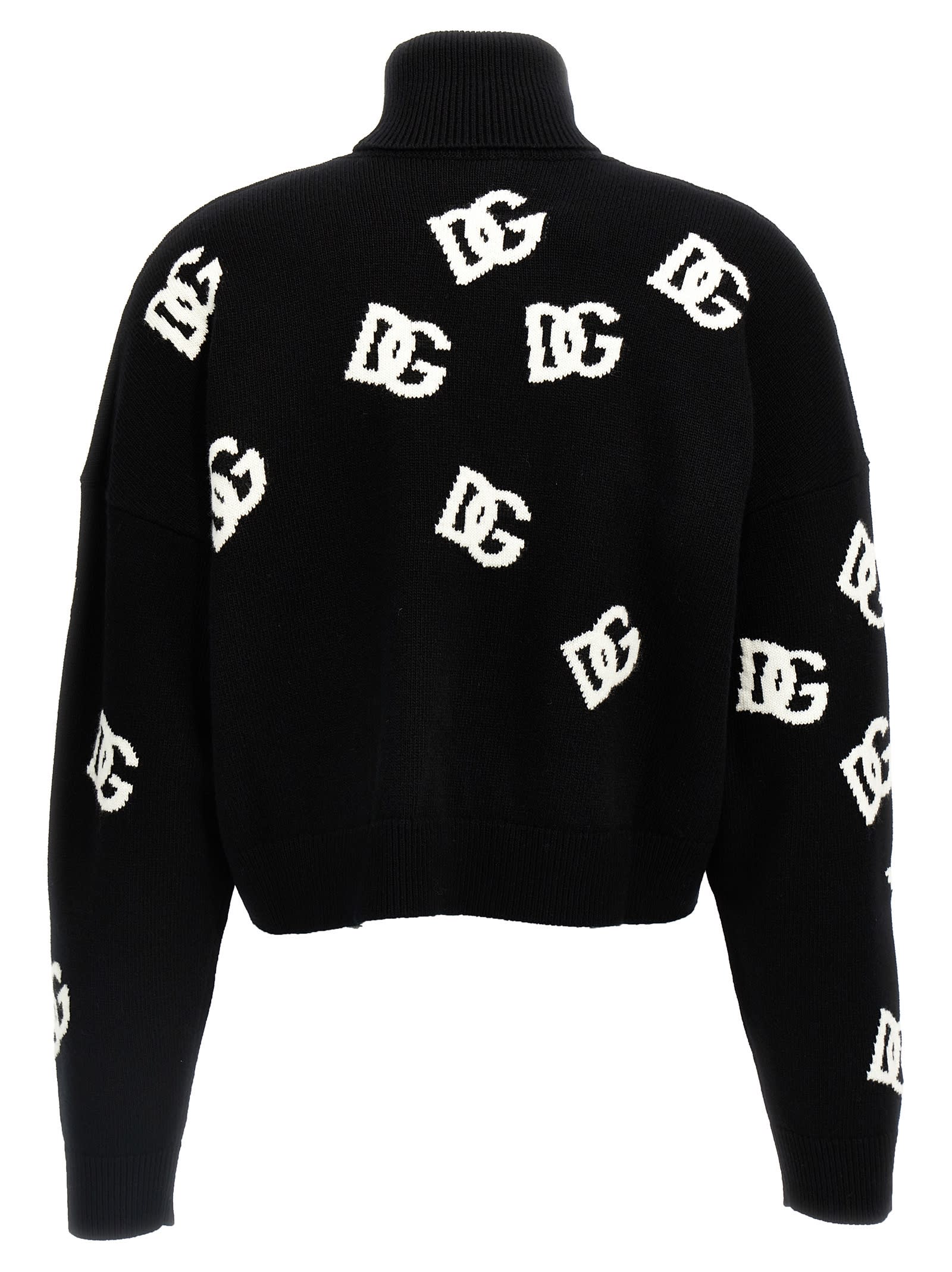 Shop Dolce & Gabbana Jacqurd Logo Sweater In White/black