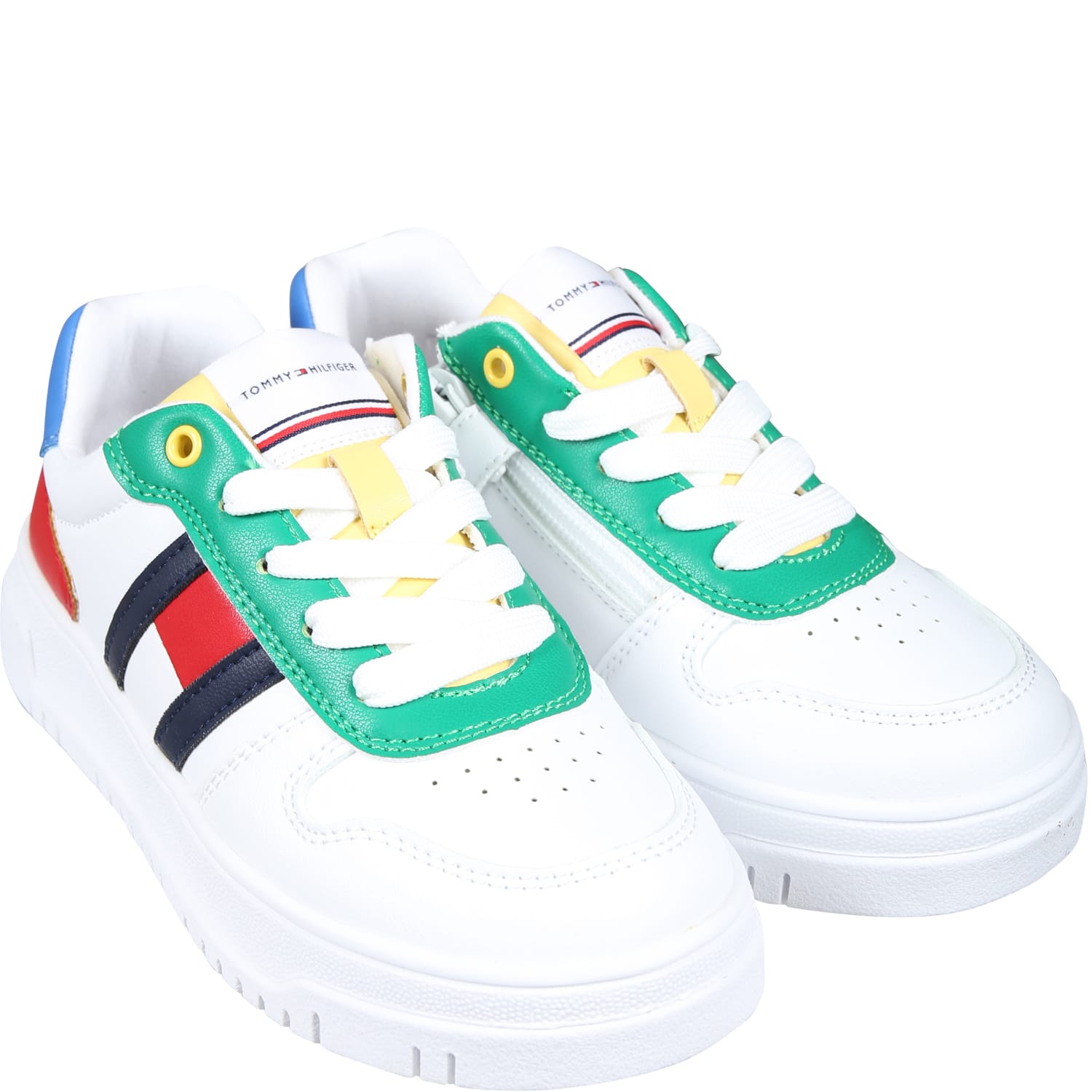 Shop Tommy Hilfiger White Sneakers For Kids With Flag