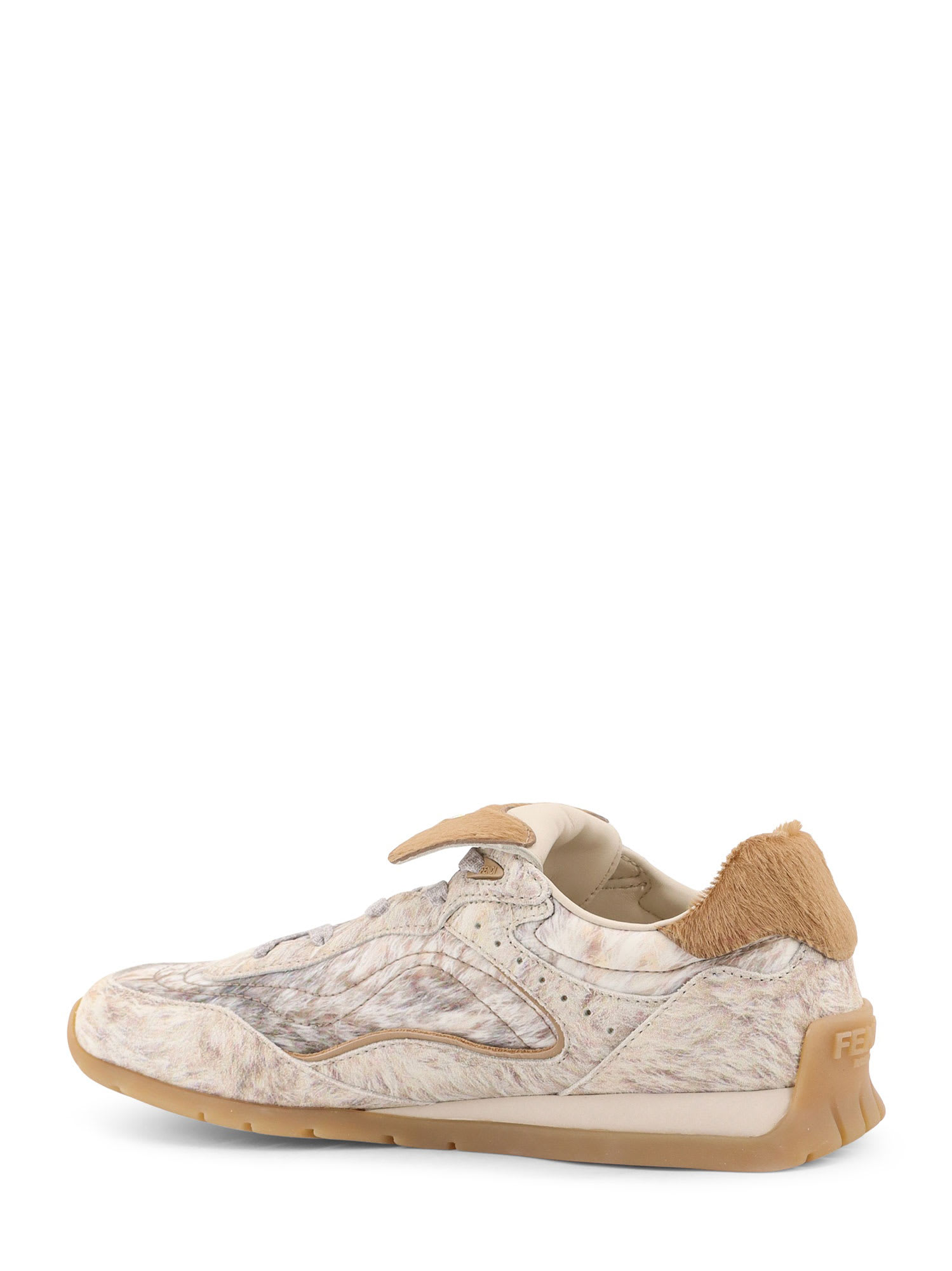 Fendi Wave Pulse Leather And Fabric Sneakers In Gold