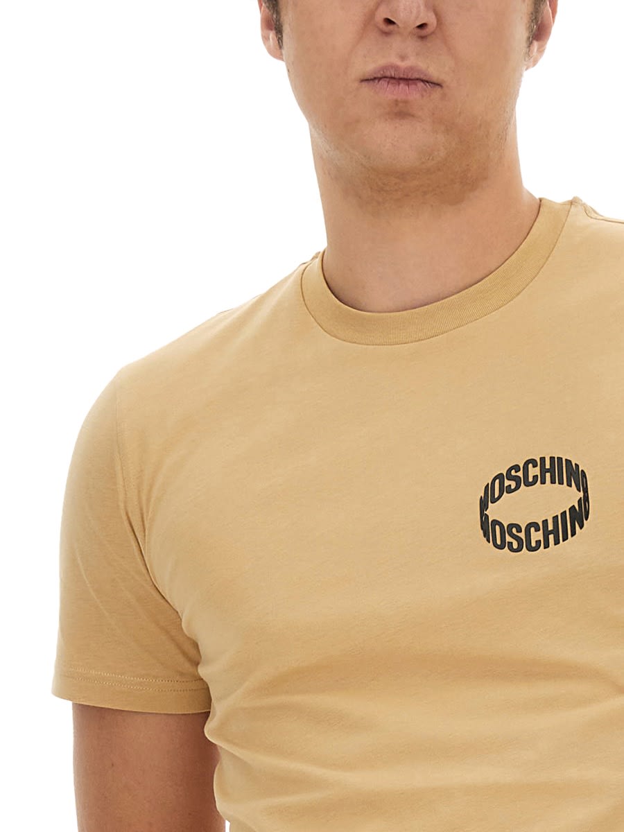Shop Moschino Logo Print T-shirt In Beige
