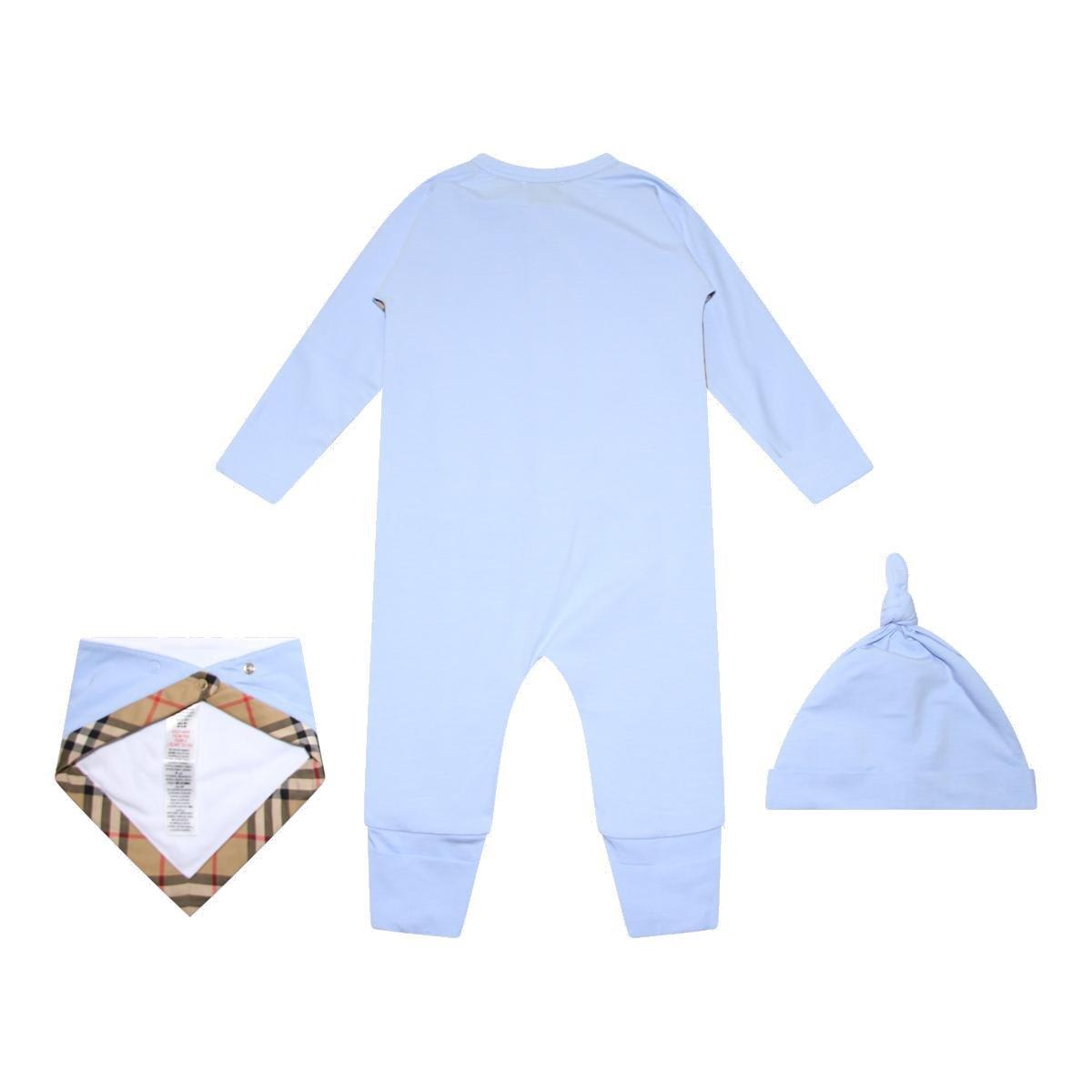 Shop Burberry Check-trim Three-piece Stretched Baby Gift Set In Light Porcelain Blue