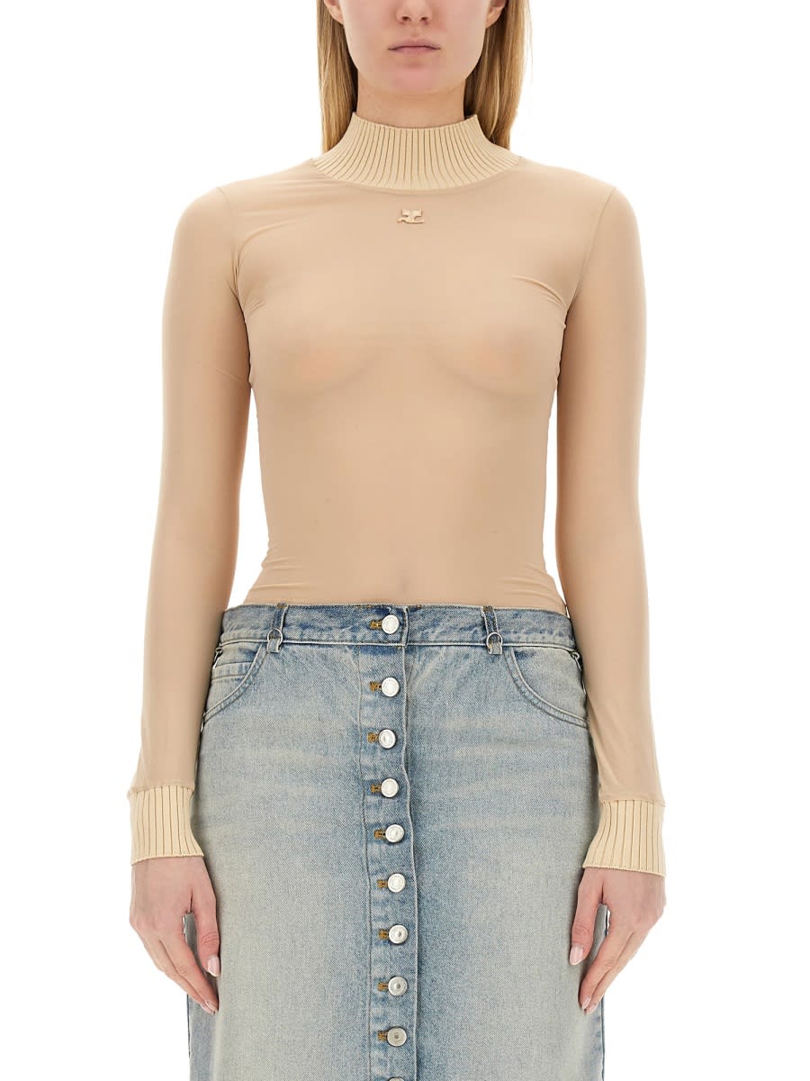 Shop Courrèges Tops With Logo In Beige