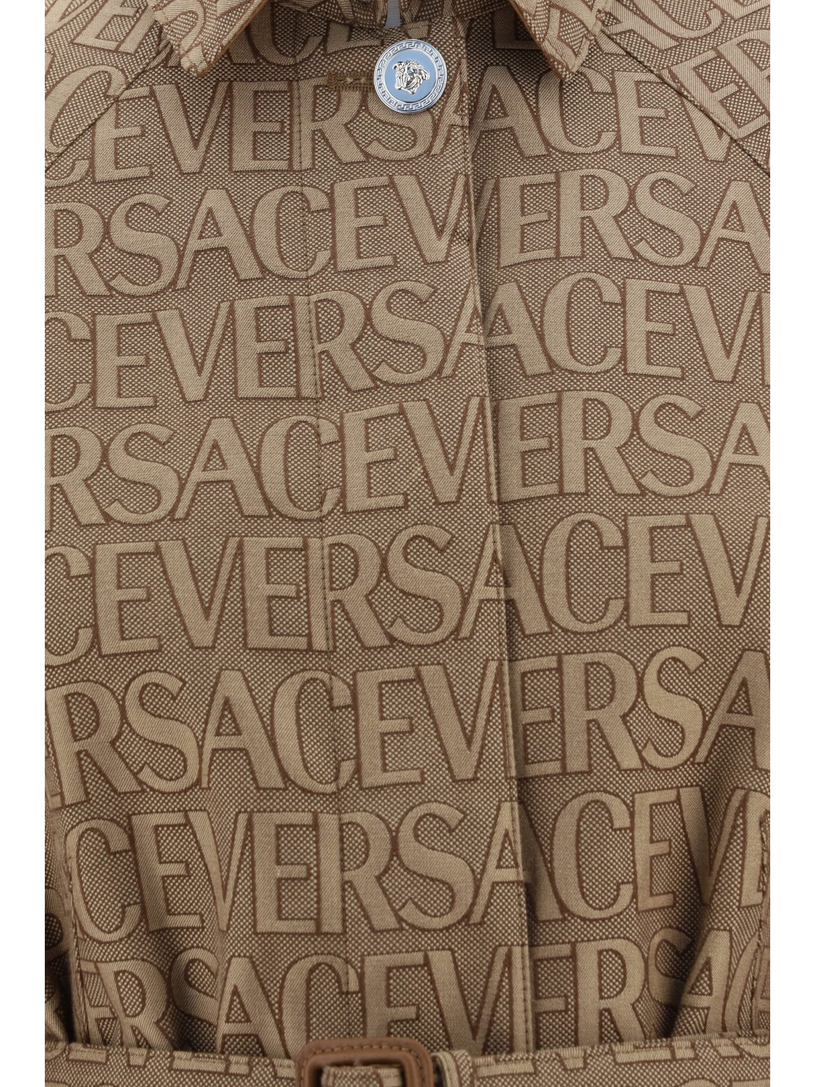 Versace Trench Parka Coat In Brown+beige