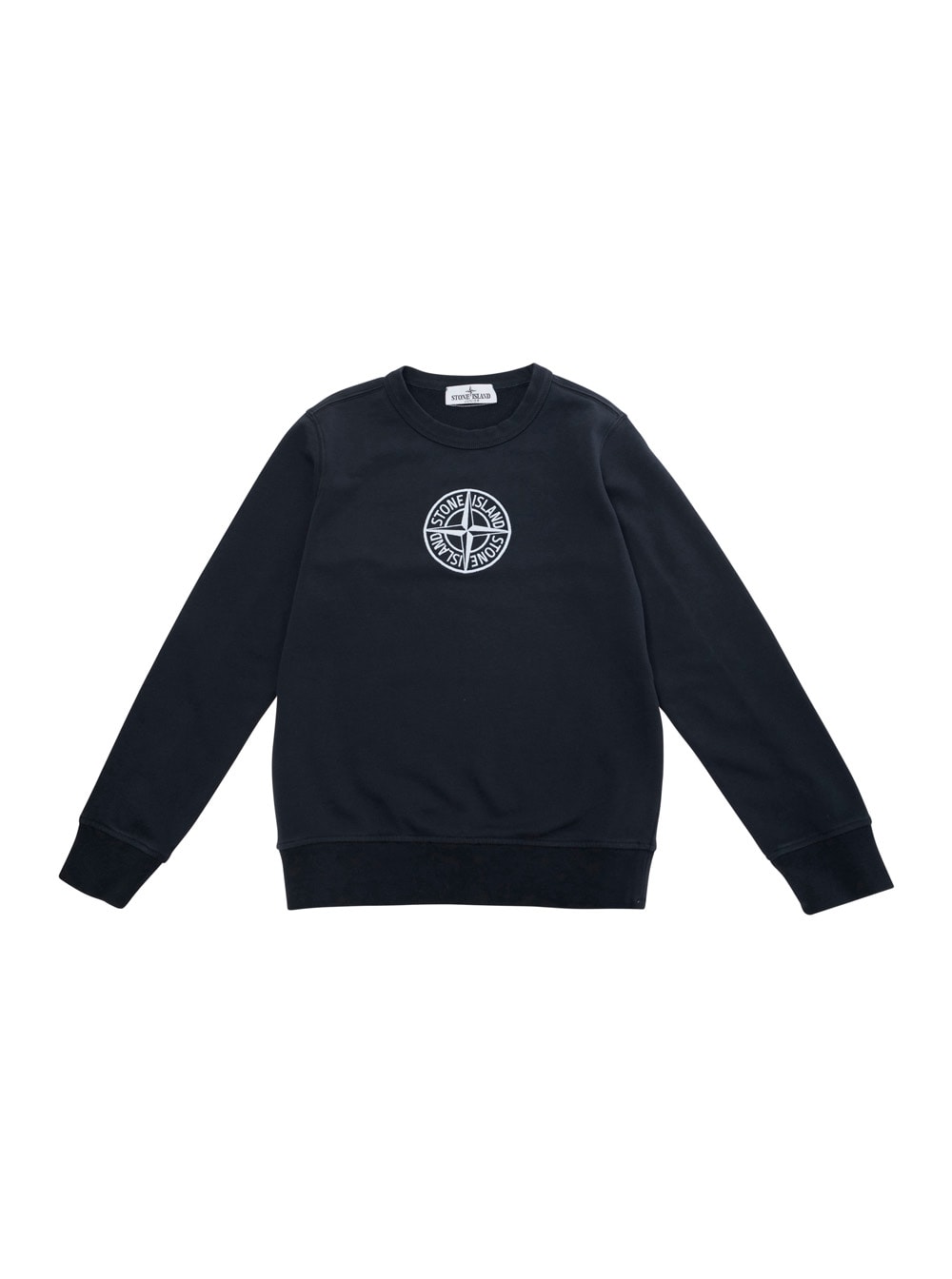 Stone Island Dark Blue Crewneck Sweatshirt With Logo Embroidered On The Front In Cotton Boy In Blu