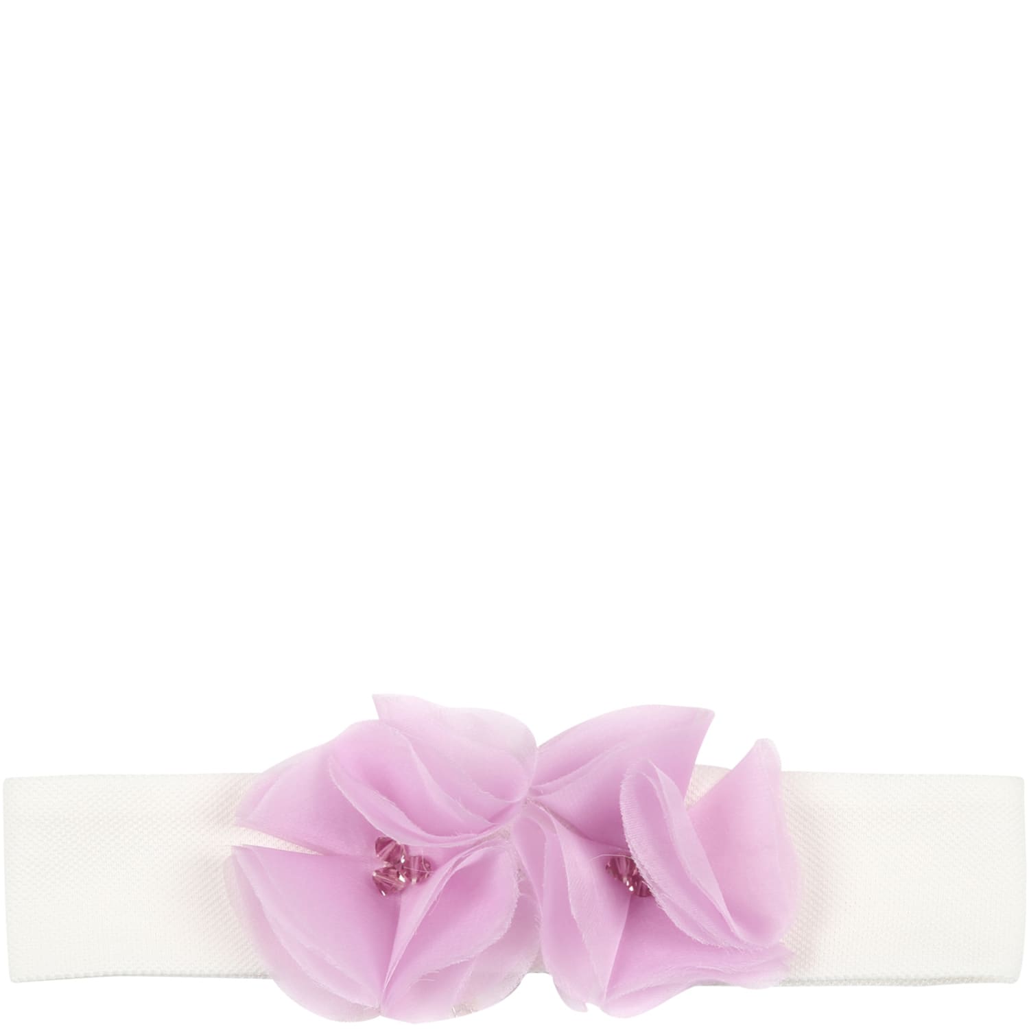 La stupenderia Ivory Headband For Baby Girl With Pink Flowers