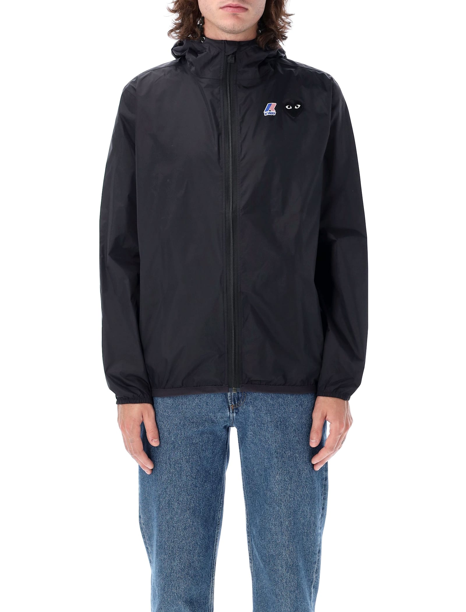 Comme Des Garçons Play Waterproof Zip Jacket With Hood In Black