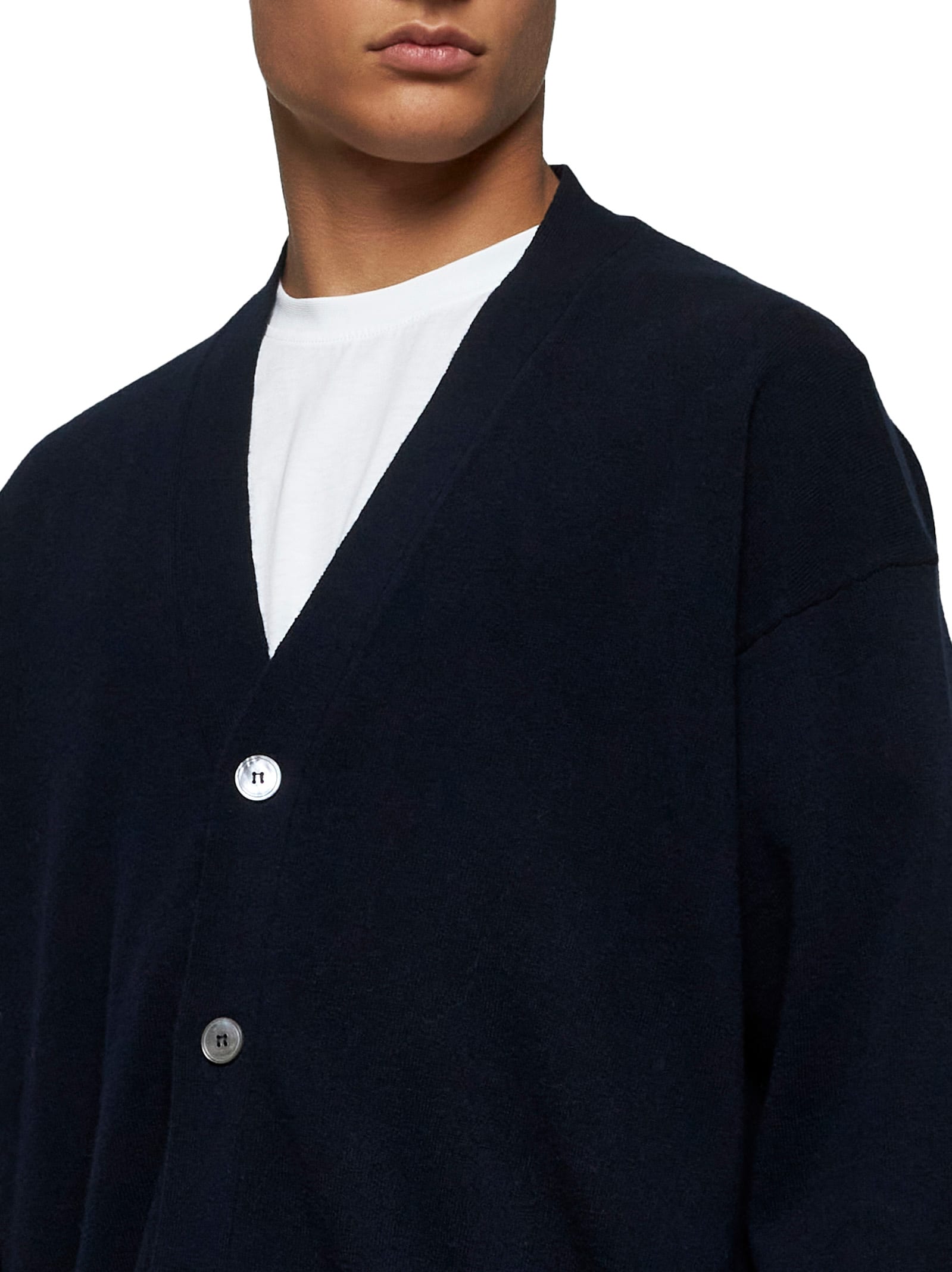 Shop Studio Nicholson Cardigan In Darkest Navy