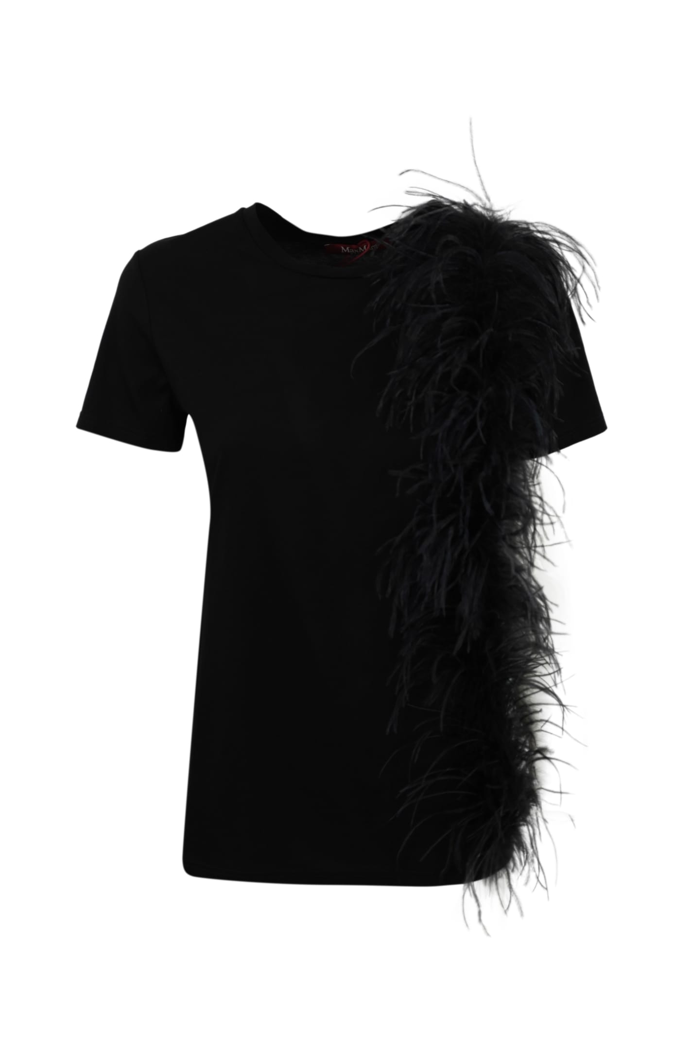 Max Mara Cotton T-shirt With Lappole Feathers In Nero