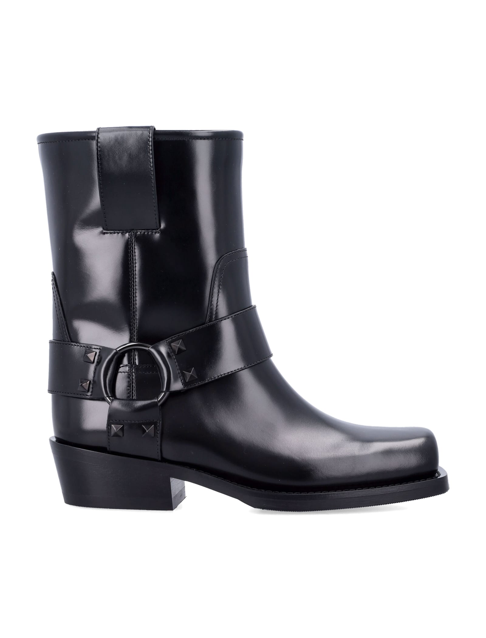 Shop Valentino Rockstud Leather Biker Ankle Boots In Black