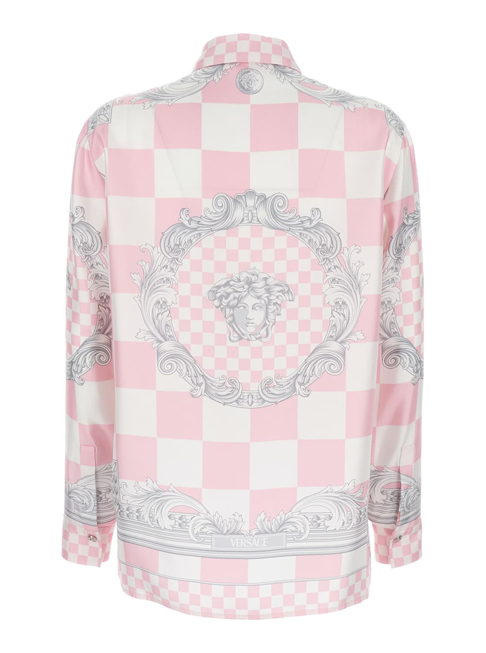 Shop Versace Pink Shirt With Baroque Print In Satin Woman