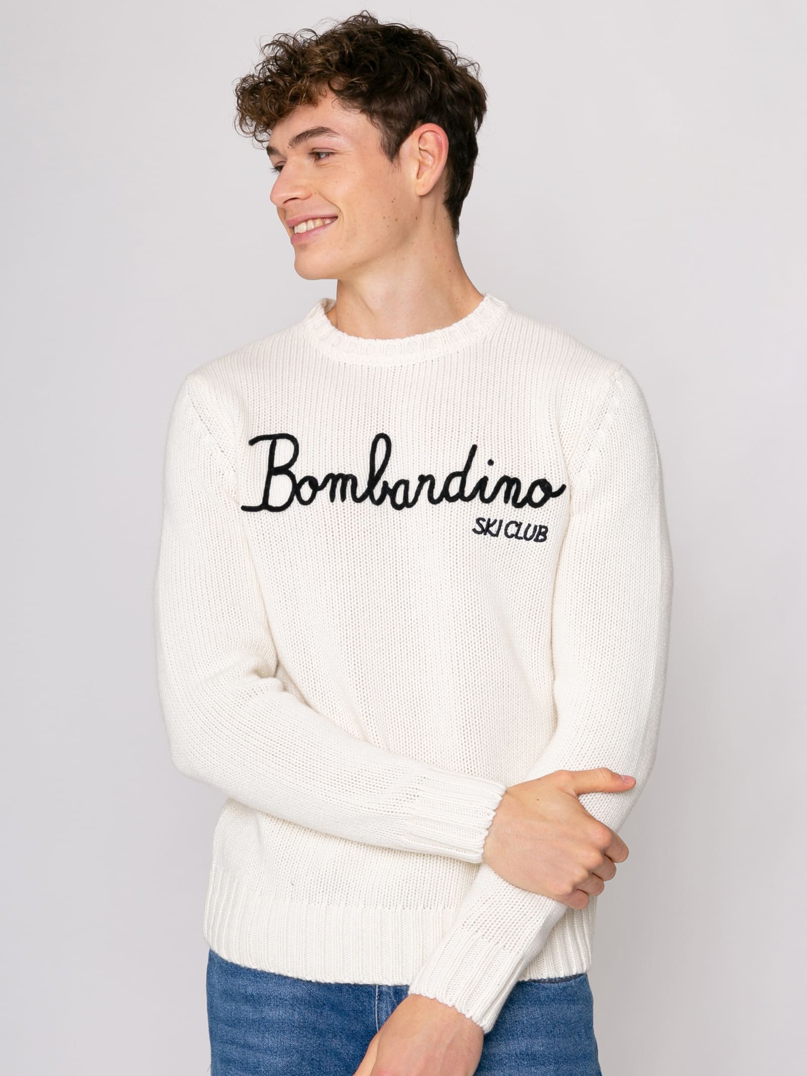 Shop Mc2 Saint Barth Bombardino Ski Club Blended Cashmere Sweater In White