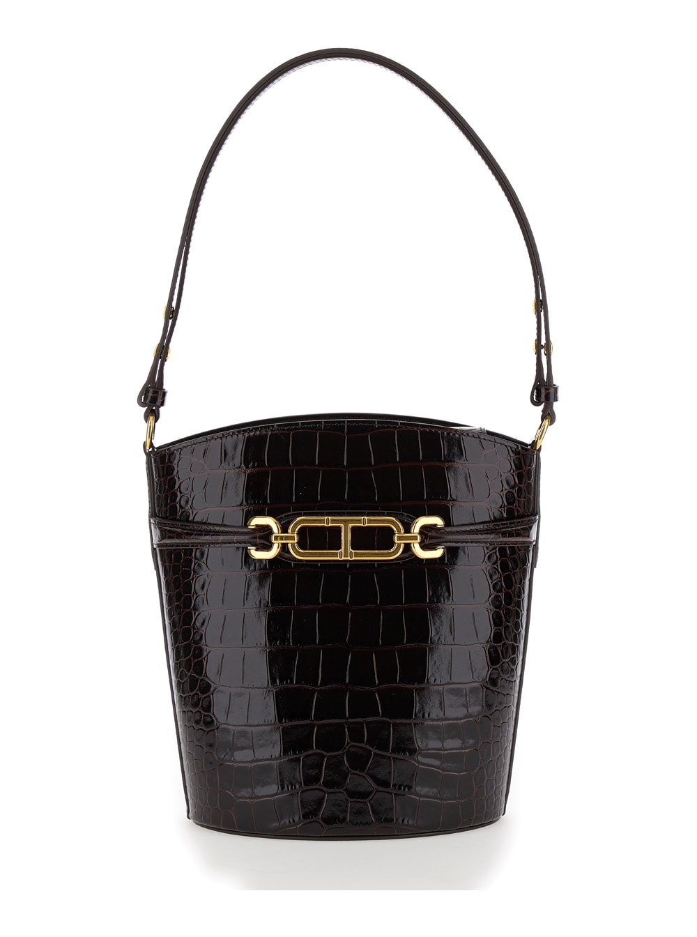 Shop Tom Ford Brown Handbag With T Logo Detail In Croco Printed Leather Woman