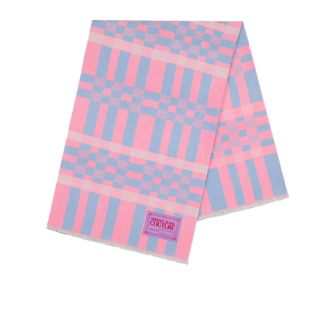 Versace Jeans Couture Pink Light Blue Check Scarf