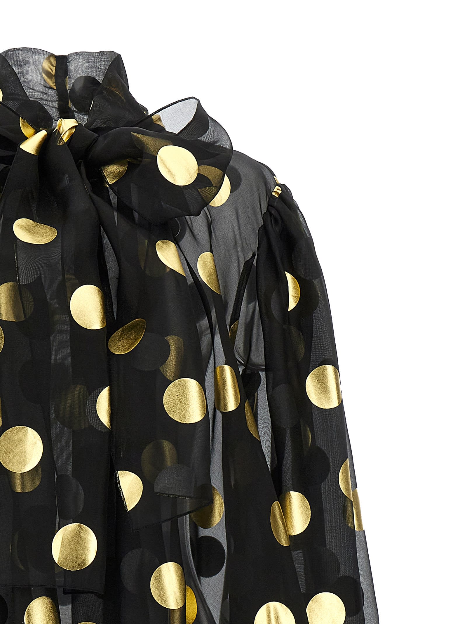 Shop Dolce & Gabbana Polka Dot Lamé Blouse In Black