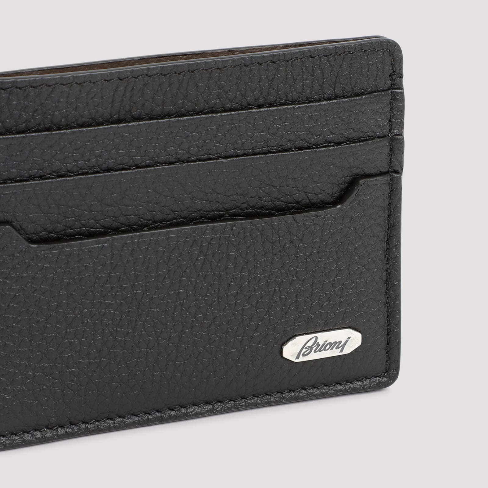 Shop Brioni Leather Card Holder In Black Taupe