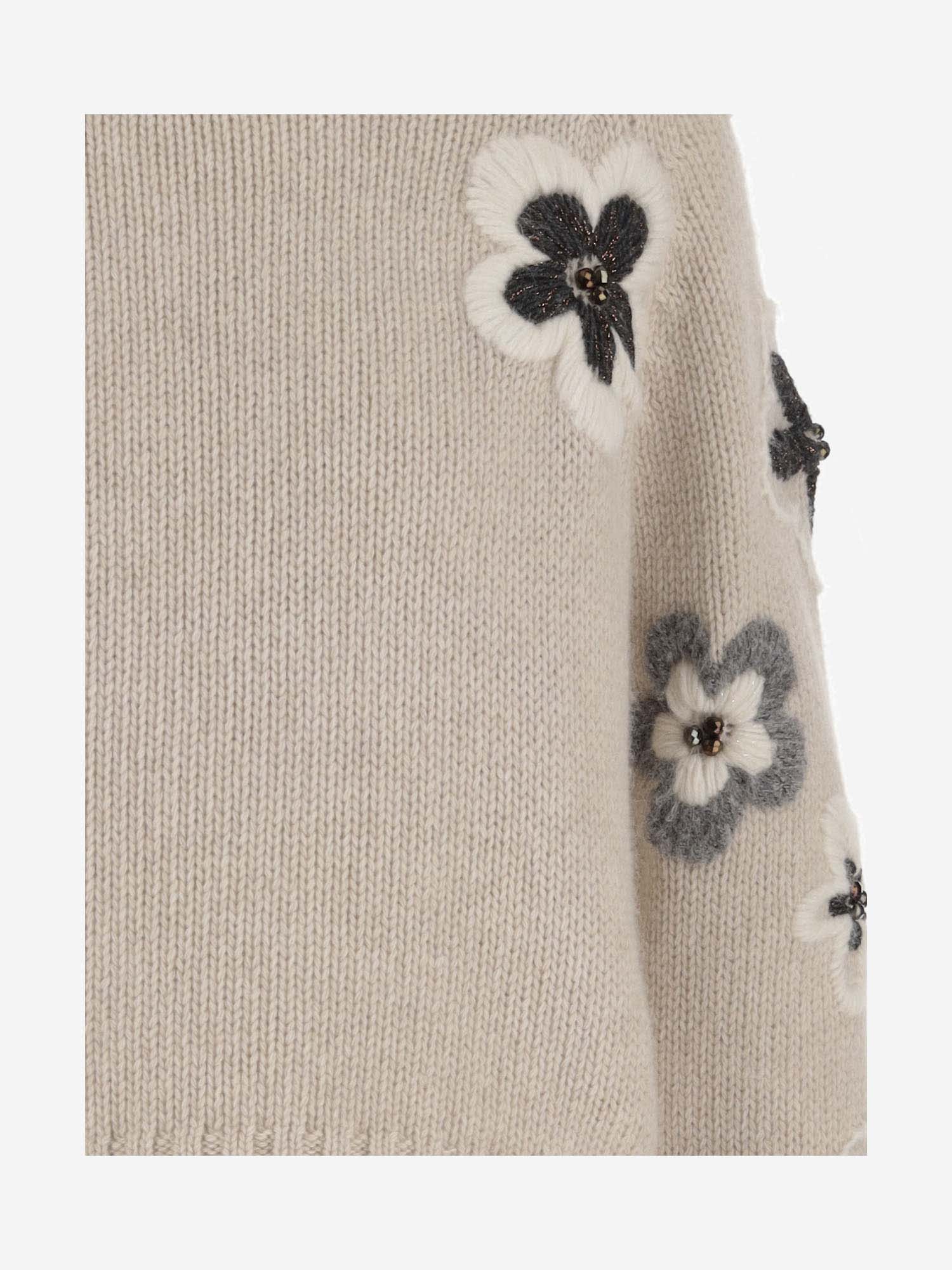 Shop Bruno Manetti Wool Blend Sweater With Flowers In Beige