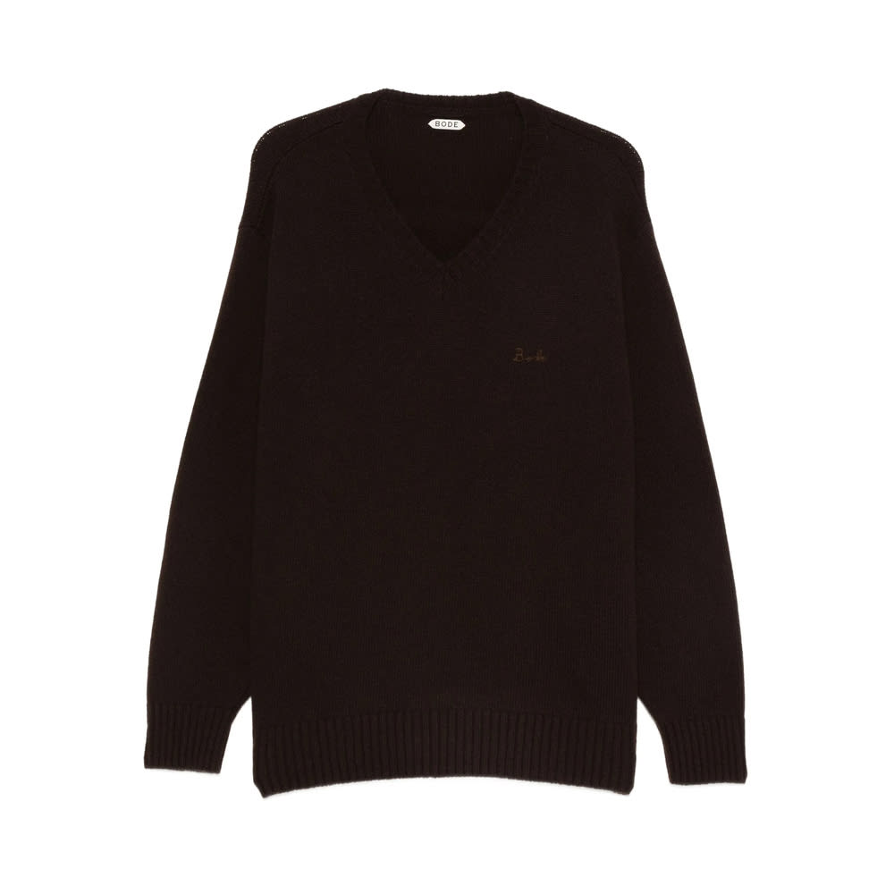 Bode V-neck Logo-embroidered Sweater In Brown