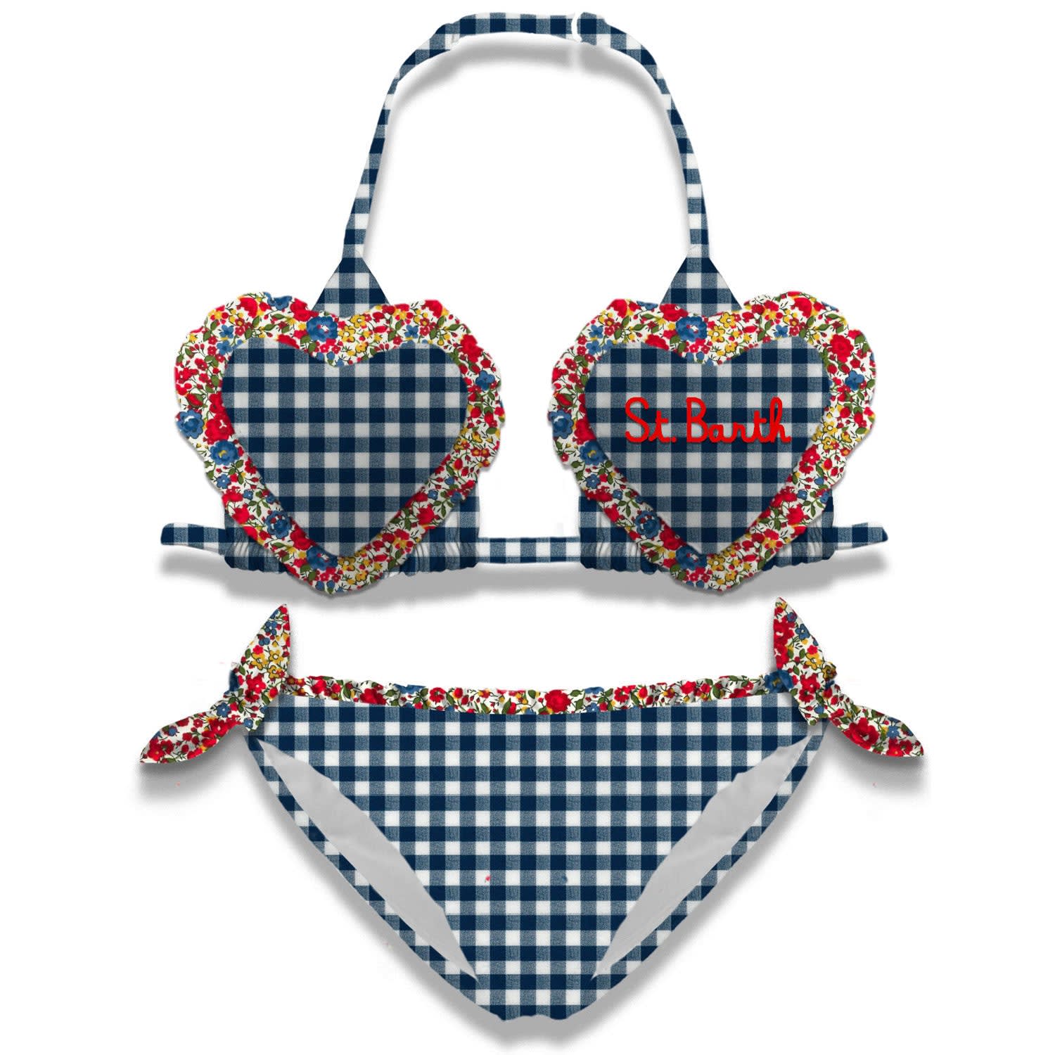 Mc2 Saint Barth Kids' Girl Triangle Bikini With Hearts In Blue