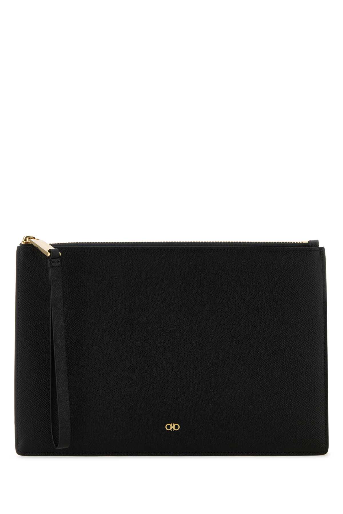 Shop Ferragamo Black Leather Pouch In Nero