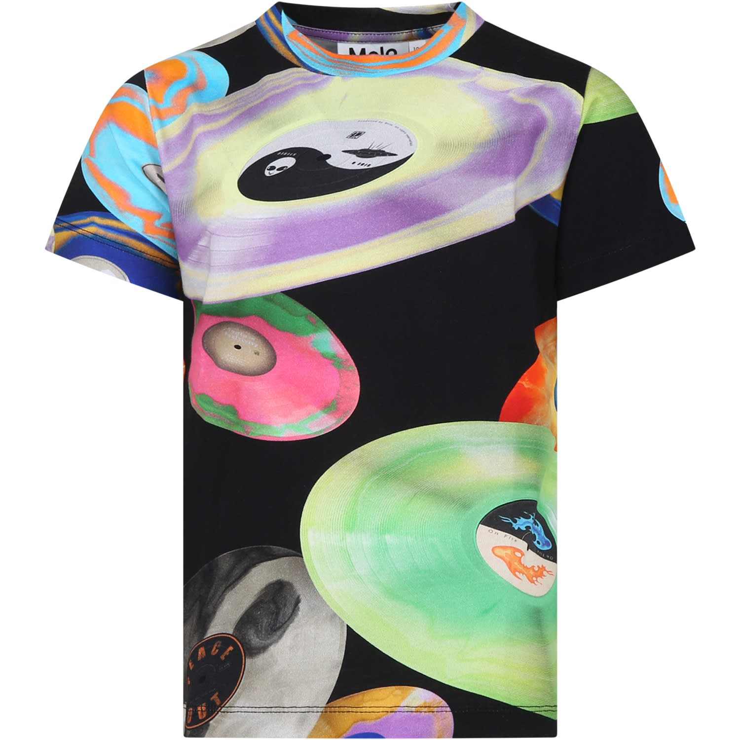 Molo Kids' Black T-shirt For Boy With Disco Print
