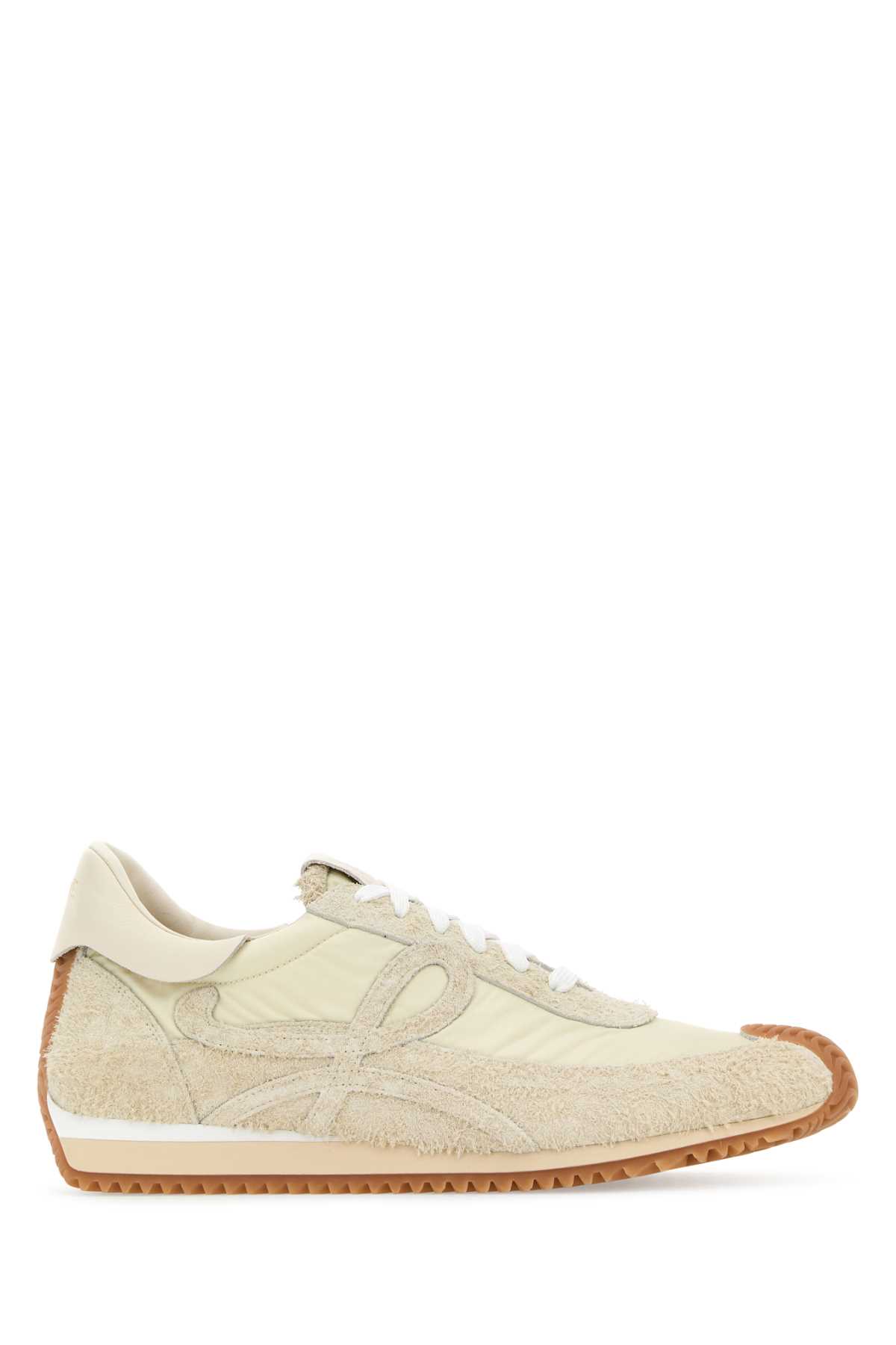 Shop Loewe Ivory Suede And Nylon Flow Runner Sneakers In Canvassoftwhite