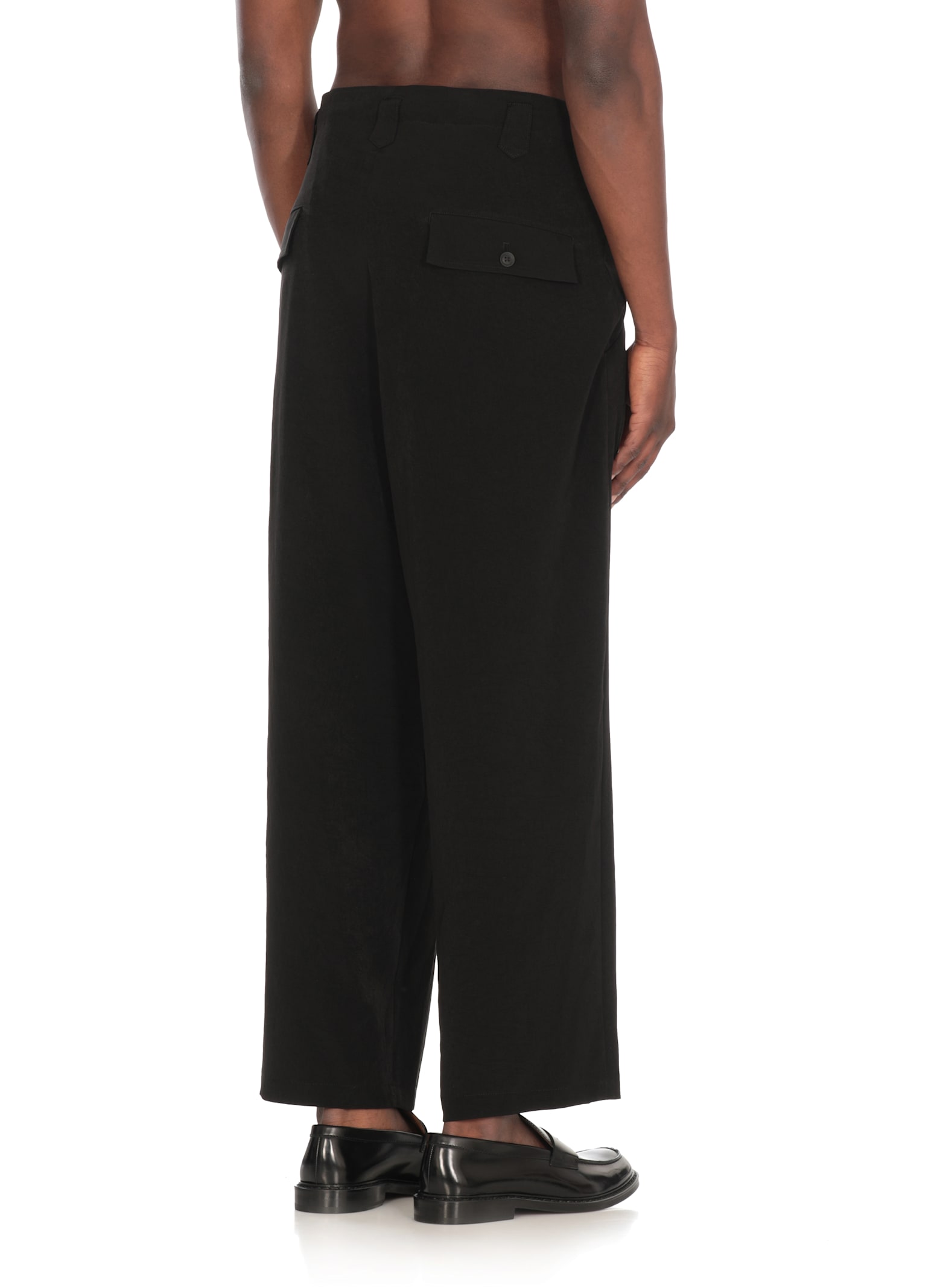 Yohji Yamamoto Pant Silk Belt Loops Pleated Design Wide Leg In Black