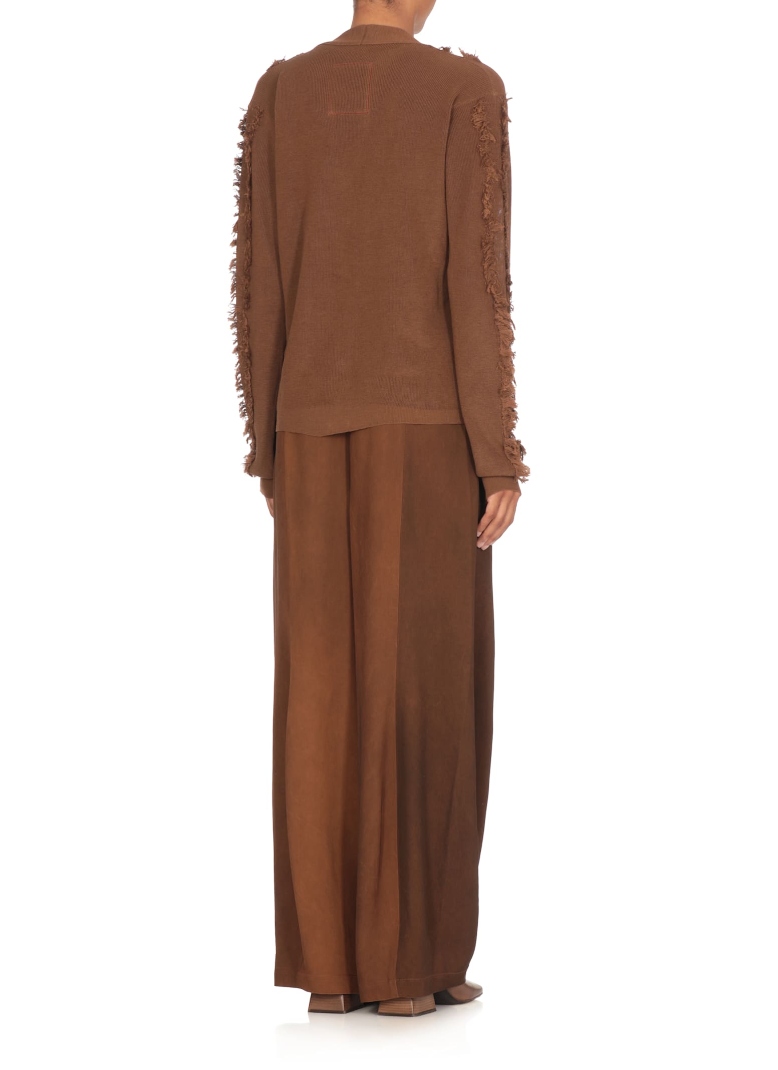 Uma Wang Fringe-detail V-neck Cotton Cardigan In Brown
