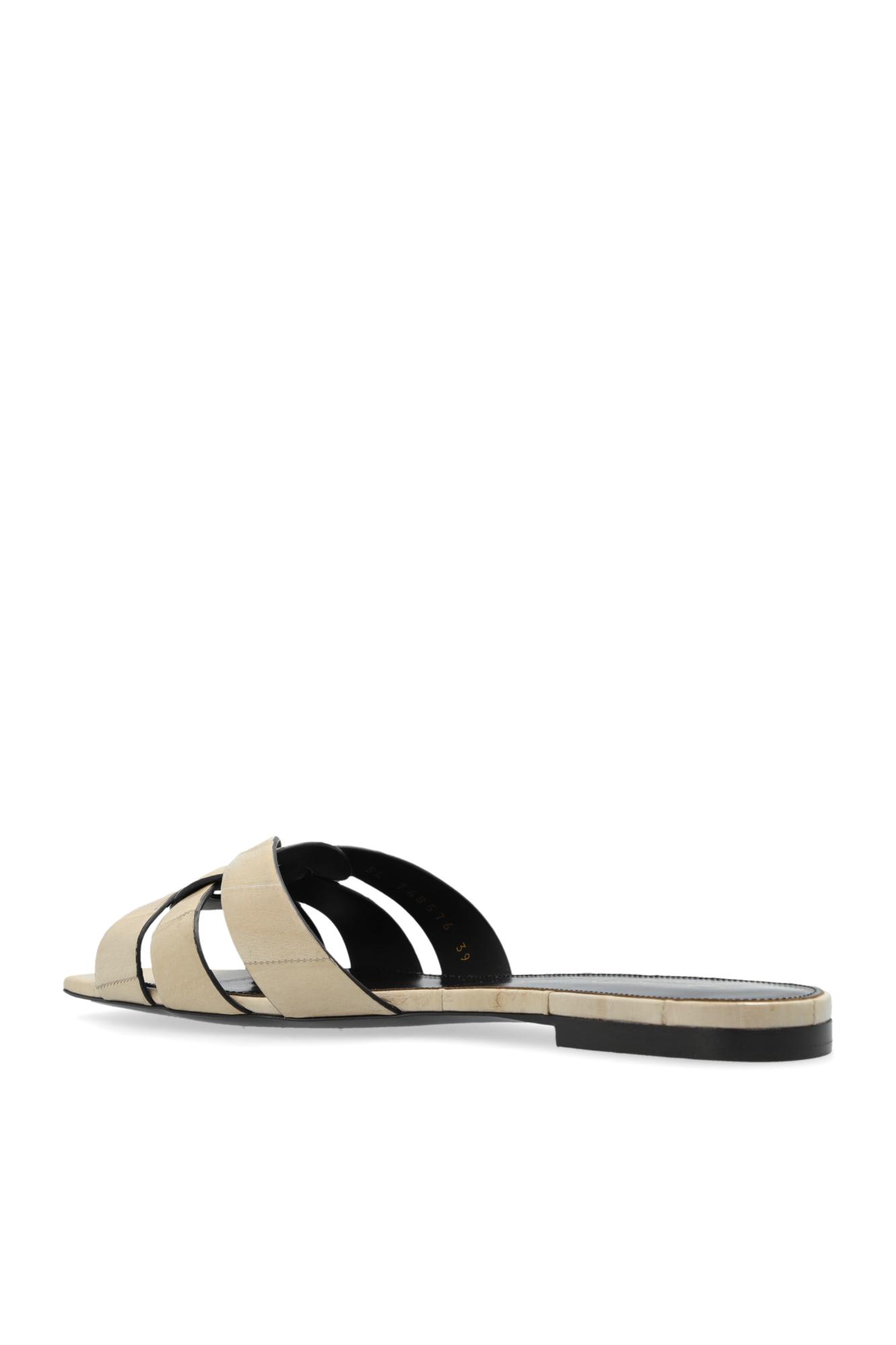 Shop Saint Laurent Tribute Slides In Brave Ivory