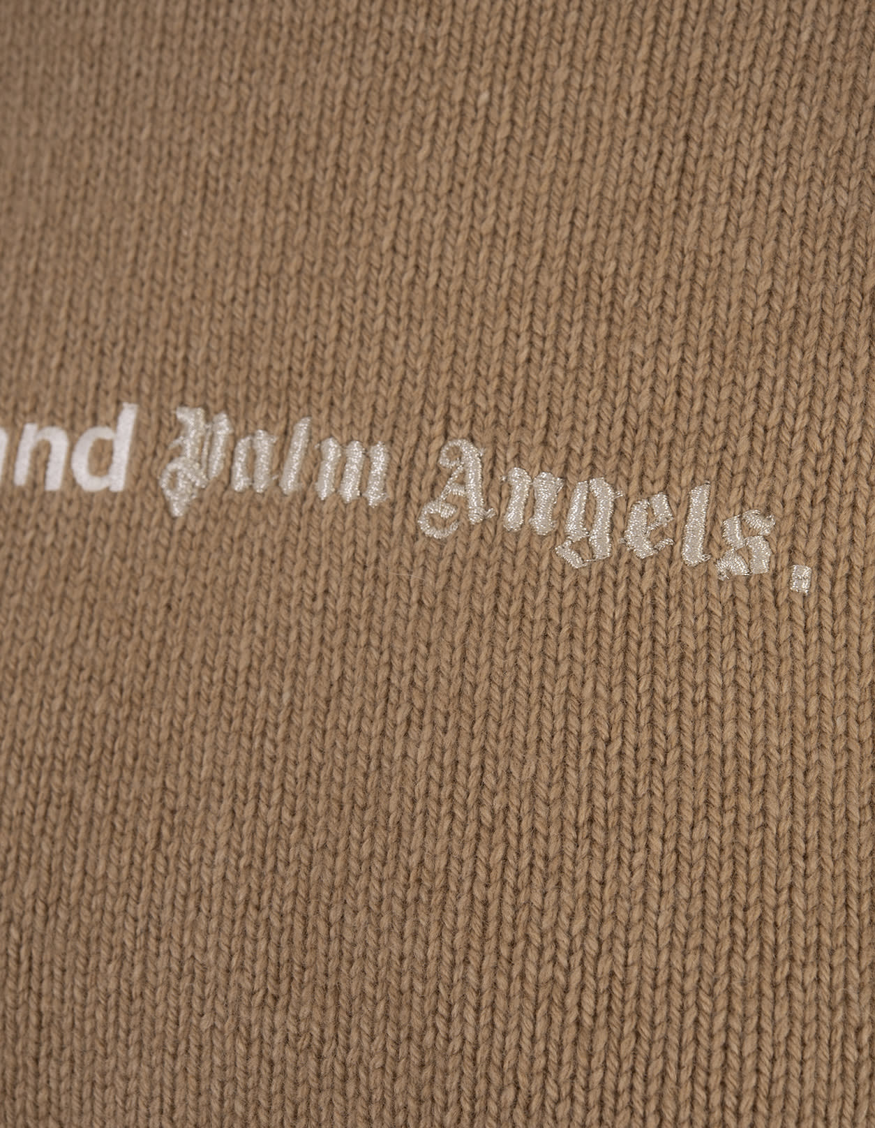 Shop Palm Angels Beige Crop Turtleneck With Slogan In Brown