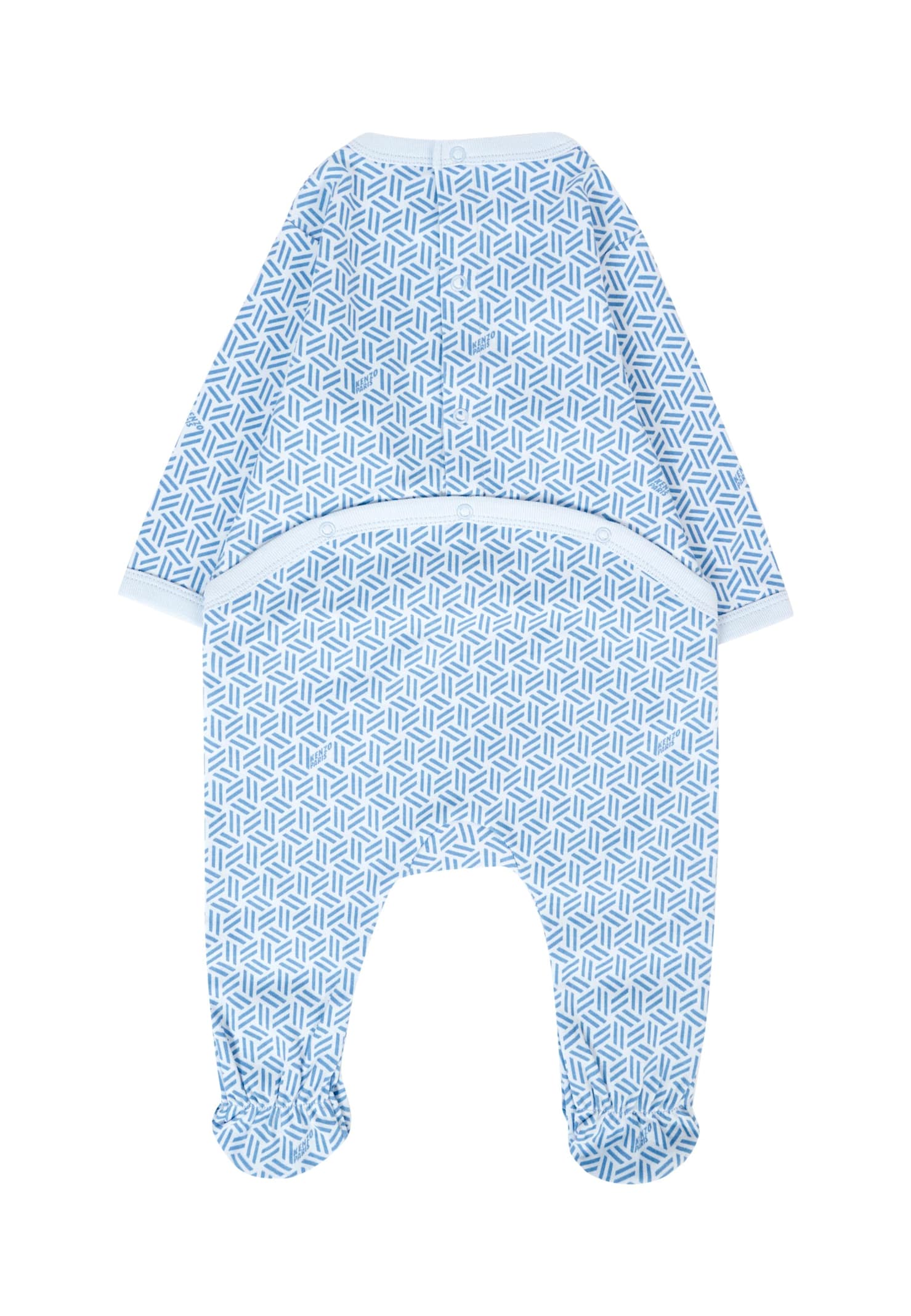 Kenzo Light Blue Babygrow Set For Baby Boy With Geometric Pattern In Blue