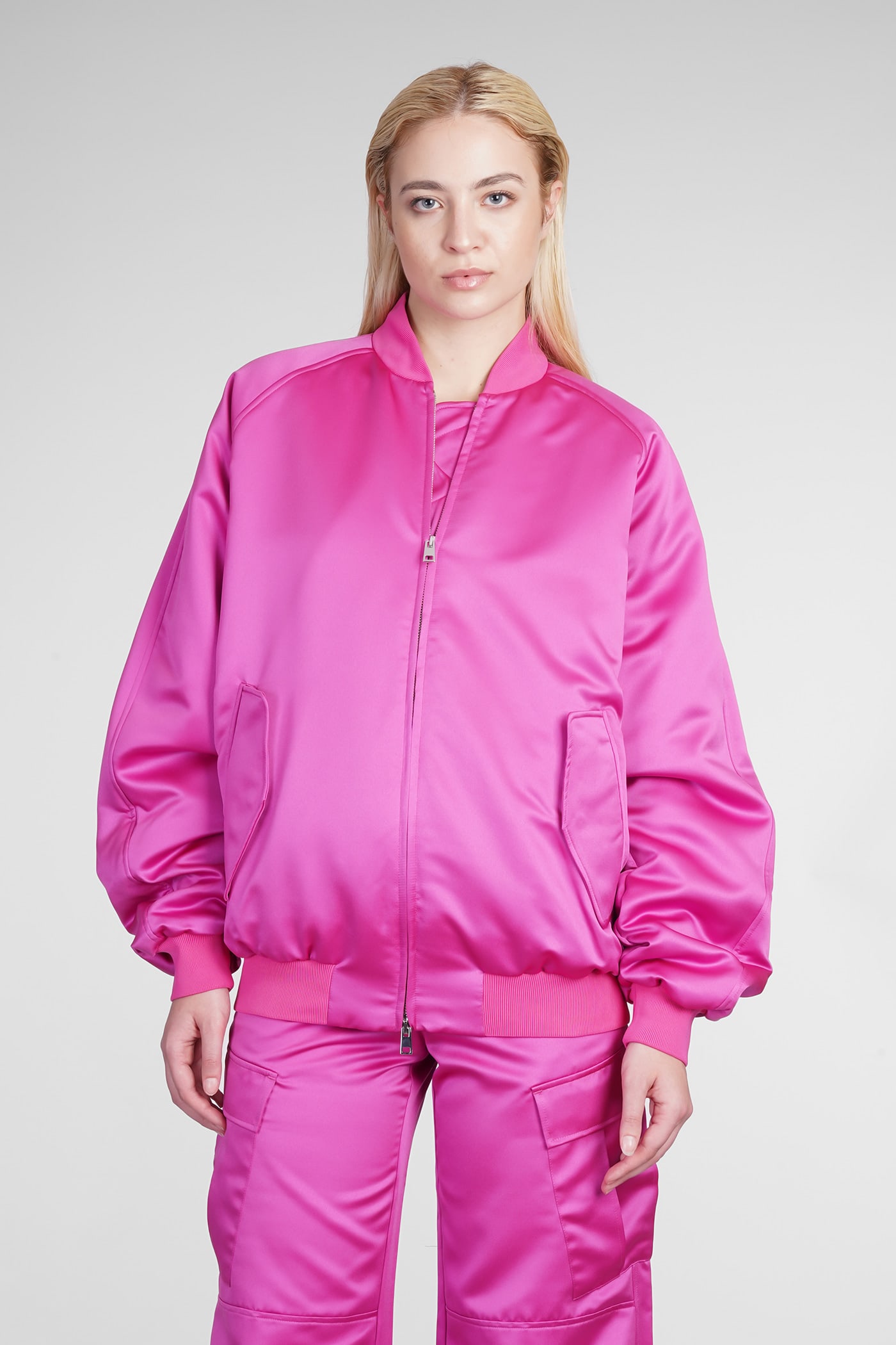 THE ANDAMANE LUPE BOMBER IN FUXIA POLYESTER