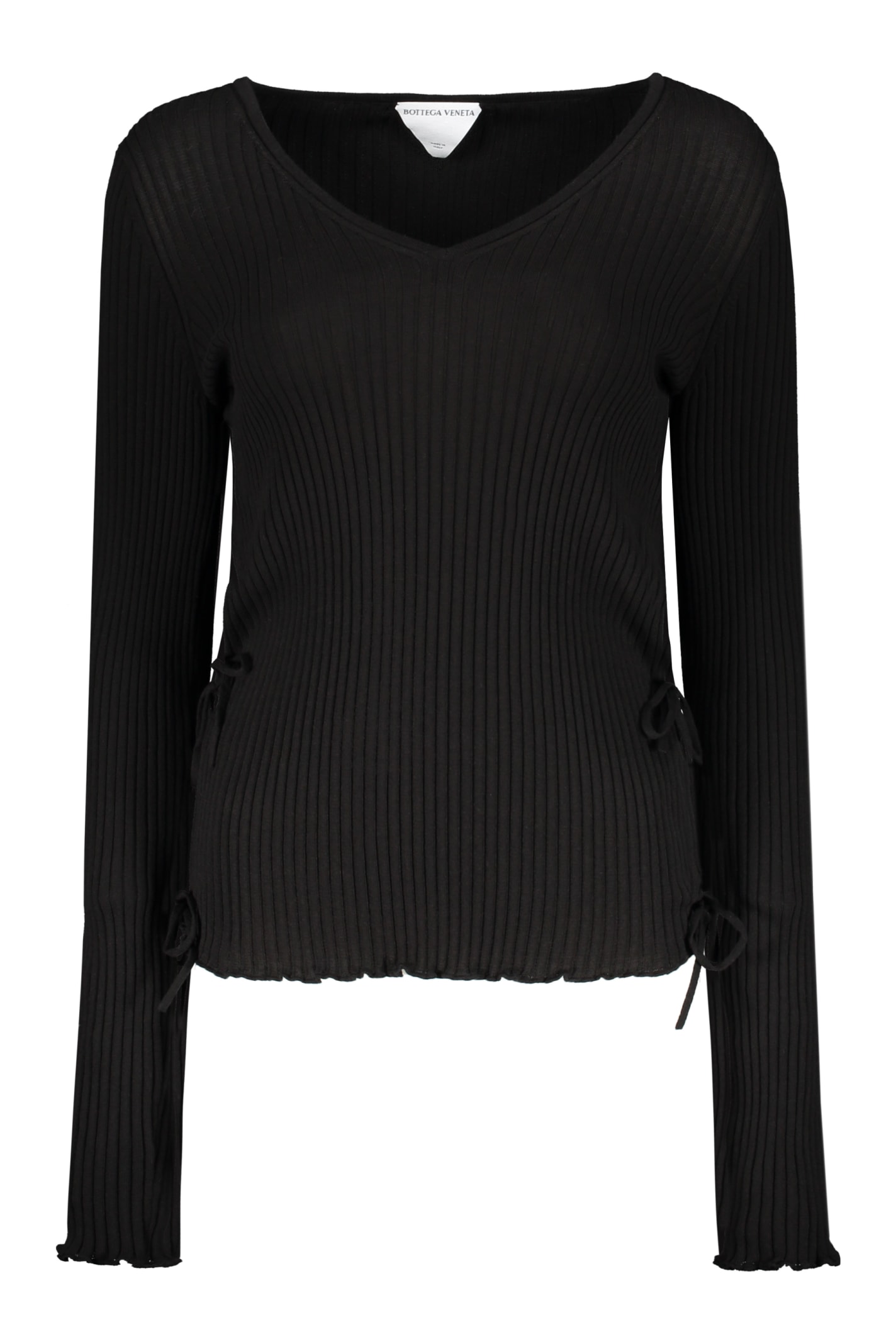 Bottega Veneta Cotton V-neck Sweater In Black