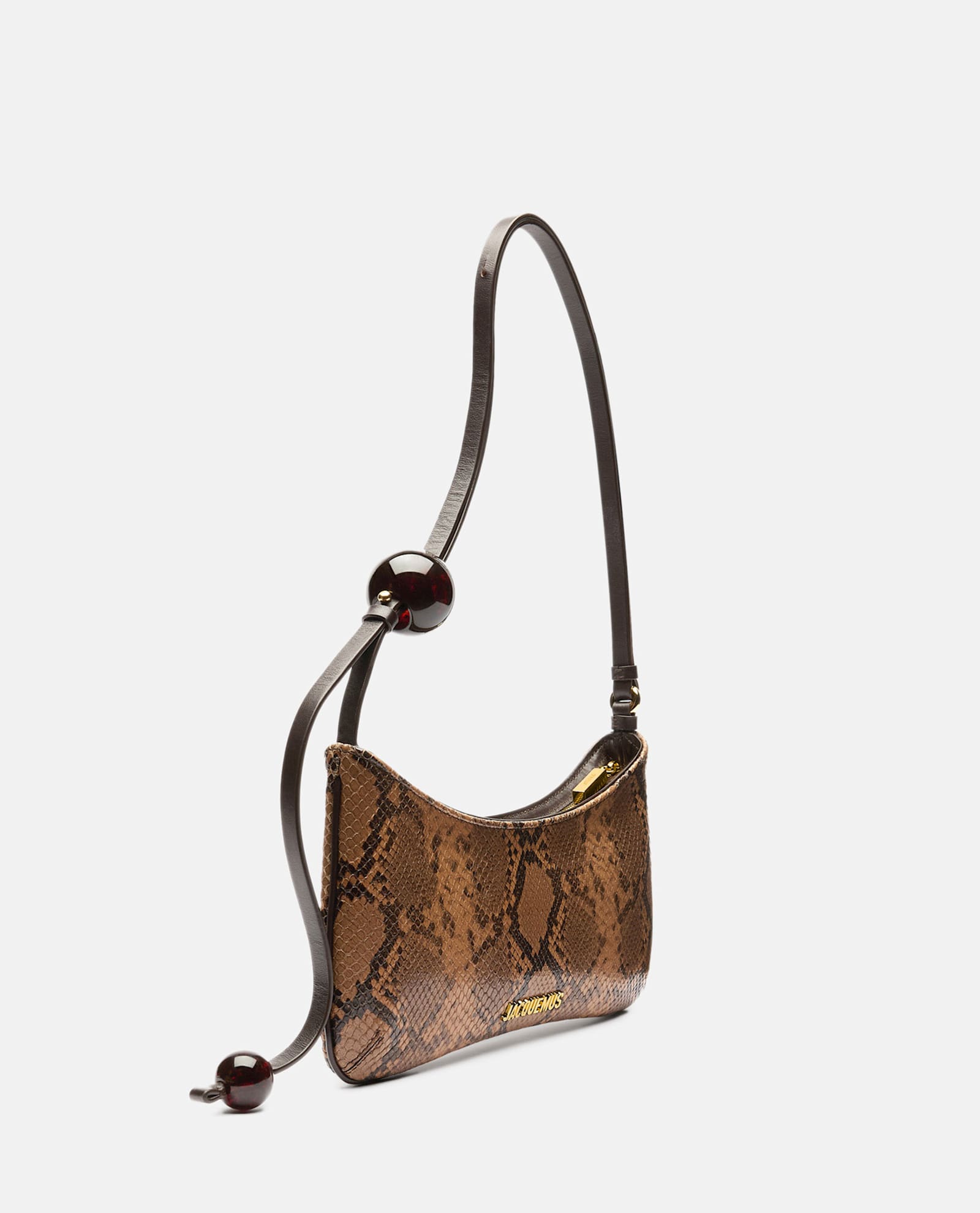 Shop Jacquemus Le Bisou Perle Leather Shoulder Bag In Brown