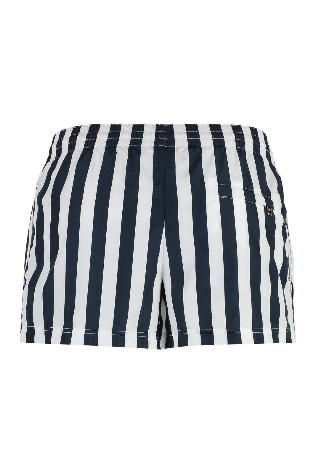 Shop Dolce & Gabbana Vertical-stripe Printed Swim Shorts In Riga Blu