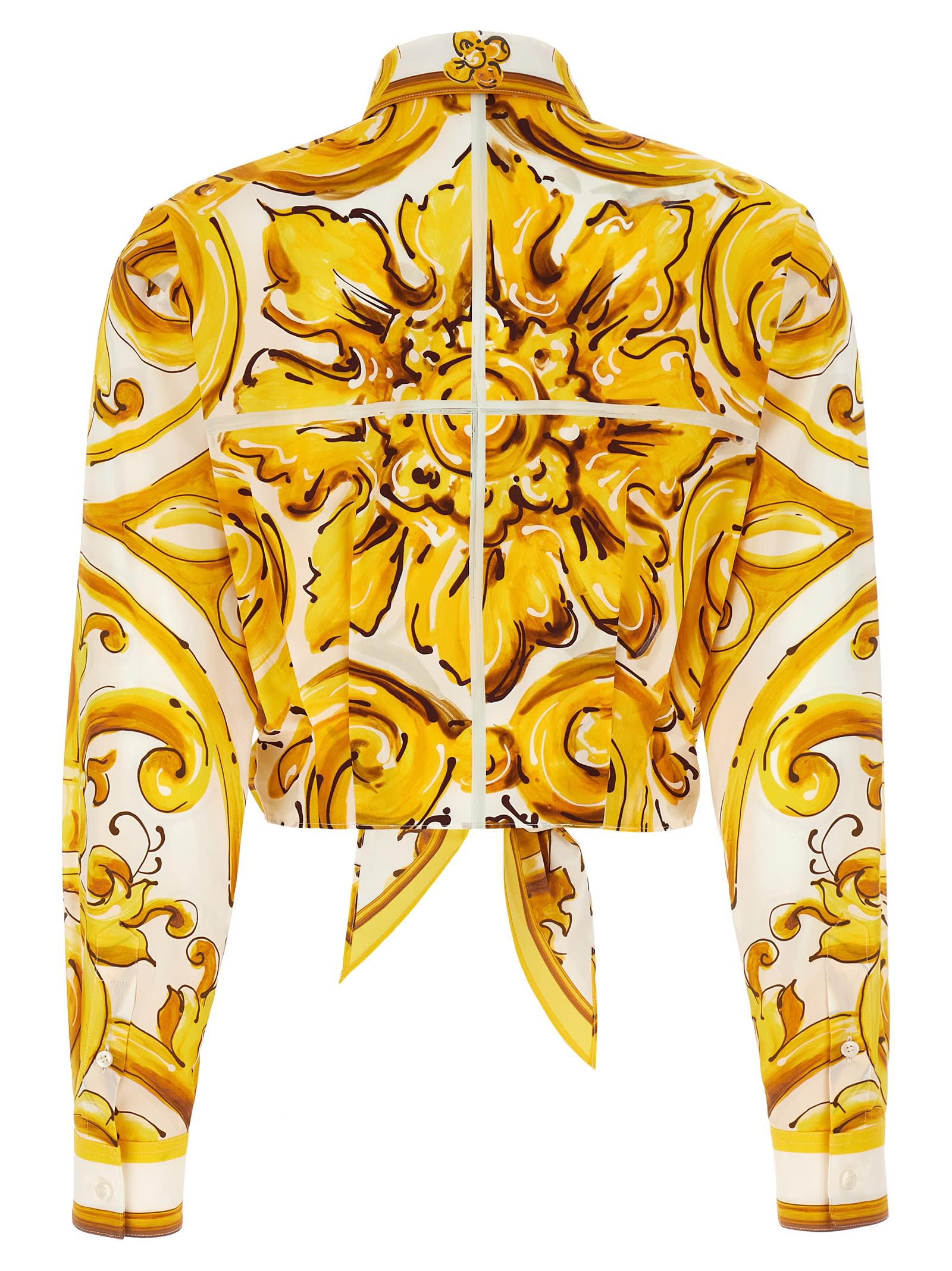 Shop Dolce & Gabbana Maiolica Cropped Shirt In Yellow