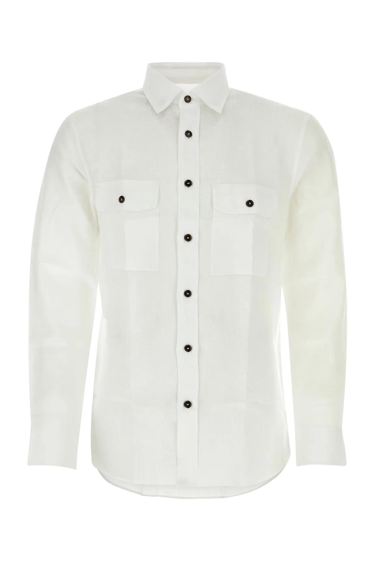 Shop Brioni White Linen Shirt