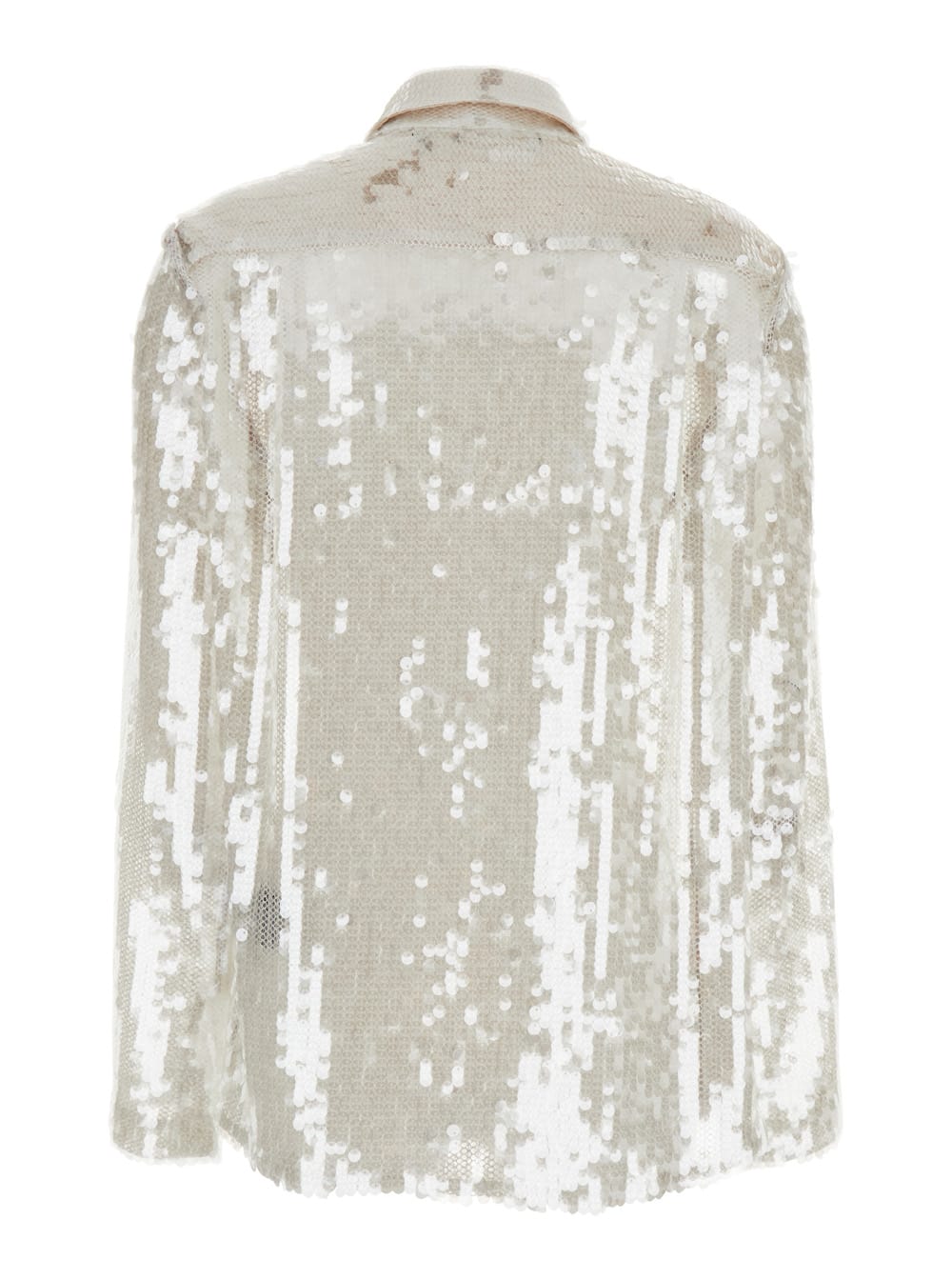 Shop Federica Tosi Metallic Shirt With Mesh Design And All-over Applied Sequins In Tech Fabric Woman
