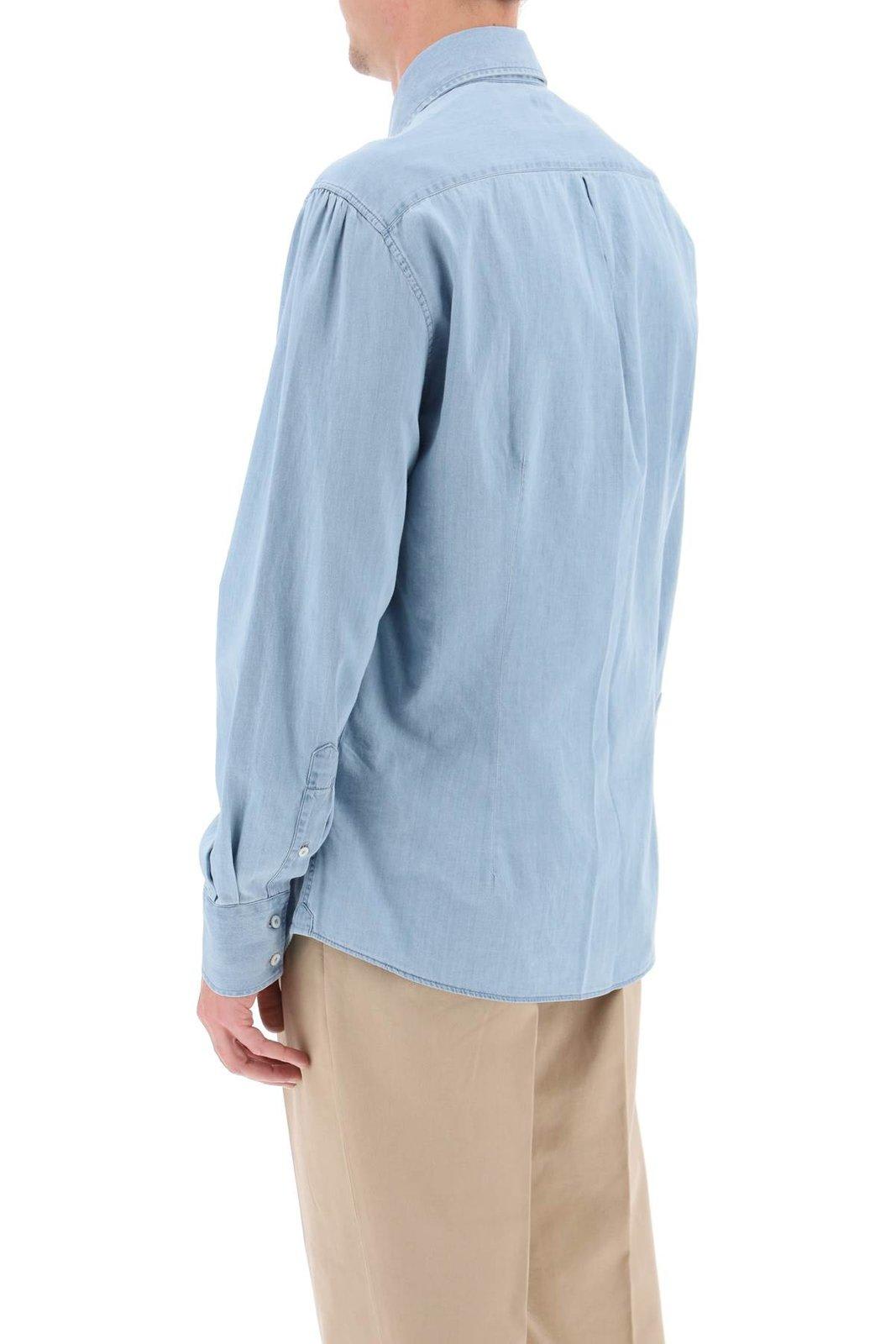 Shop Brunello Cucinelli Buttoned Long-sleeved Shirt In Denim
