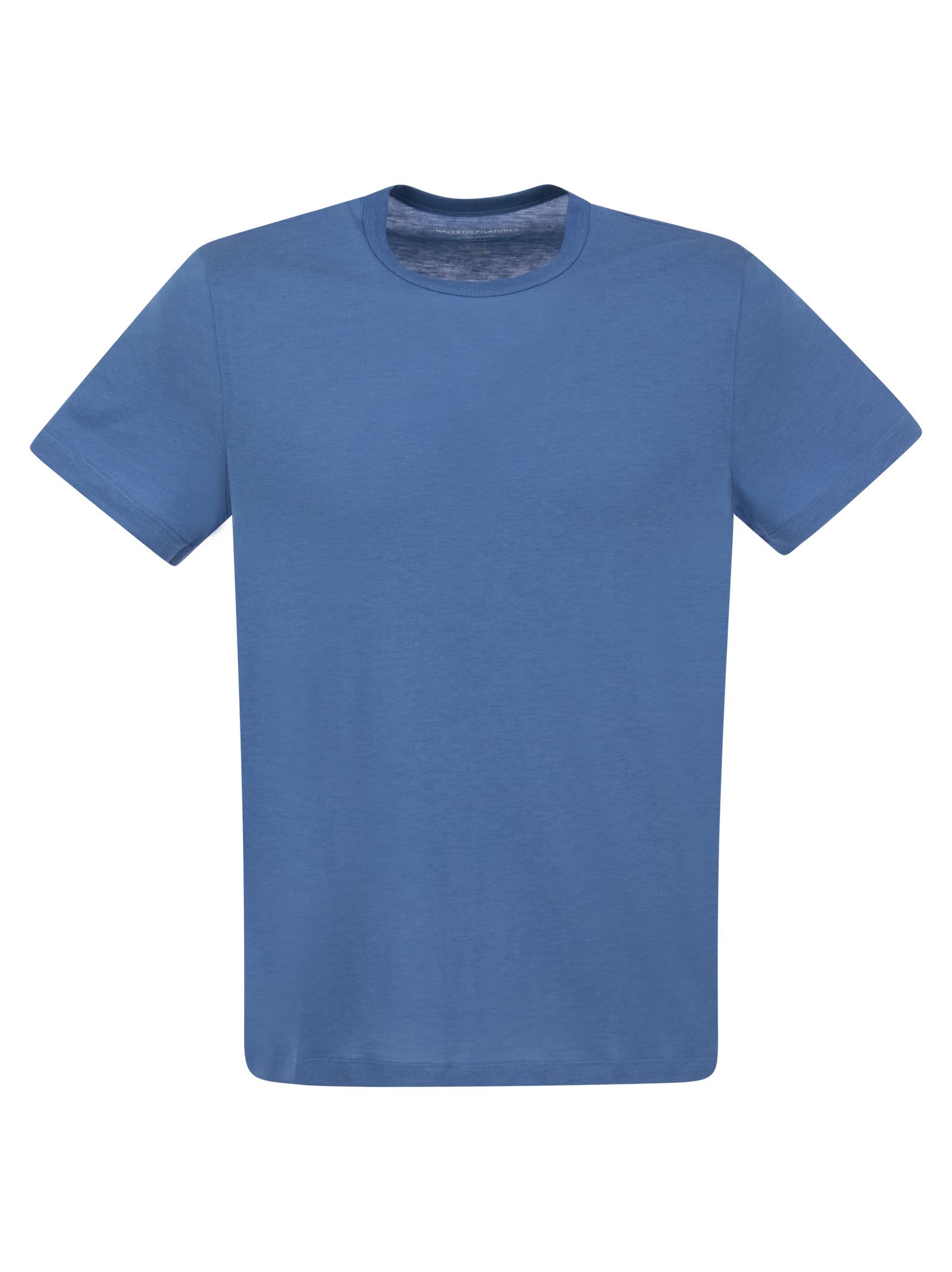 Shop Majestic Crew-neck T-shirt In Lyocell And Cotton In Light Blue