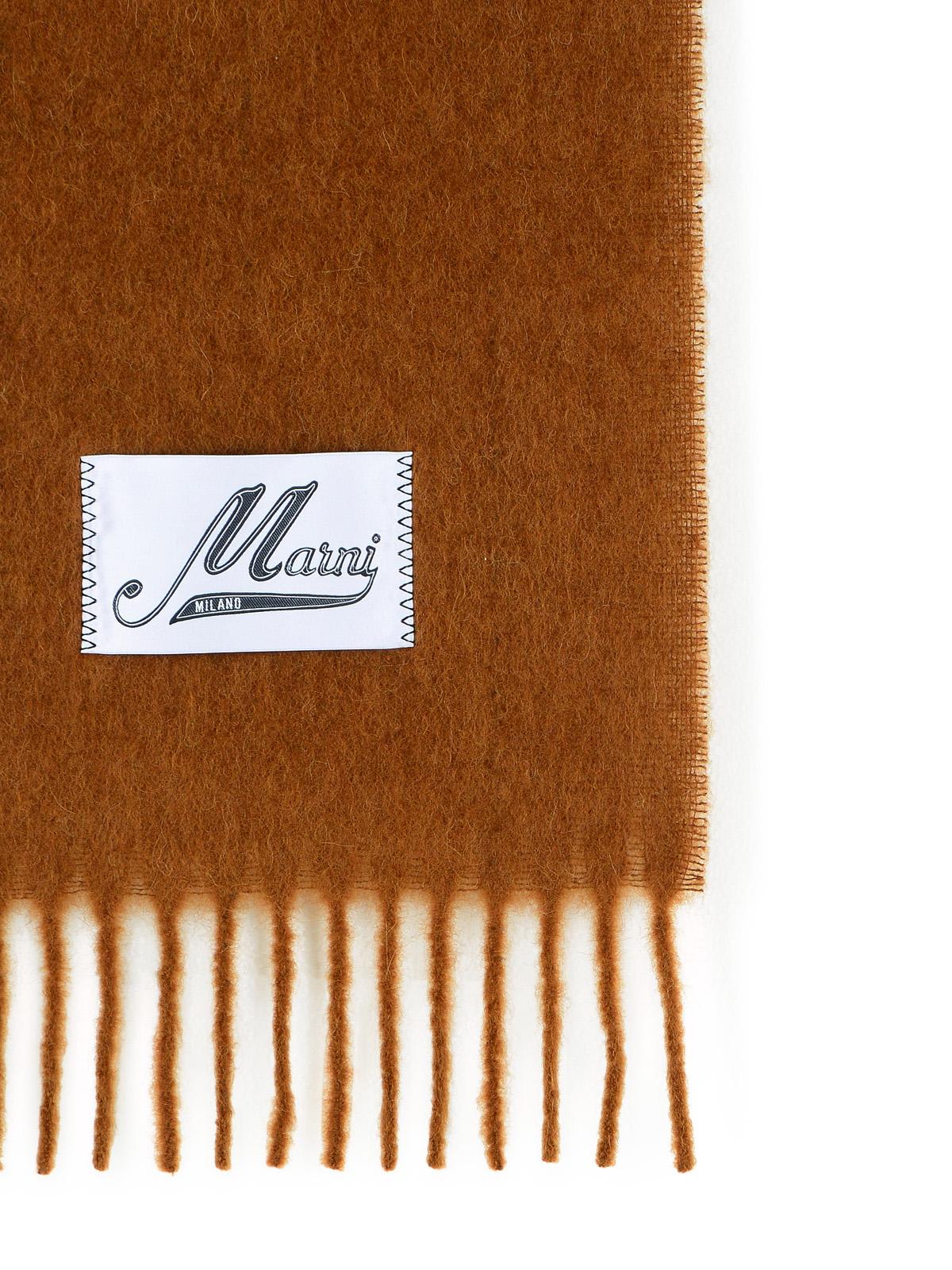 Marni Brown Brushed Alpaca Blend Scarf With Fringes In Brown