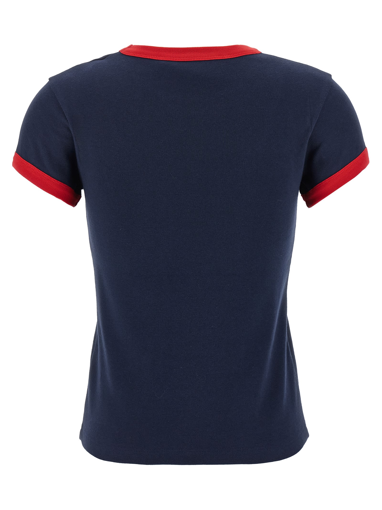Valentino Crew Neck Cotton T-shirt With Contrast Trim In Blue