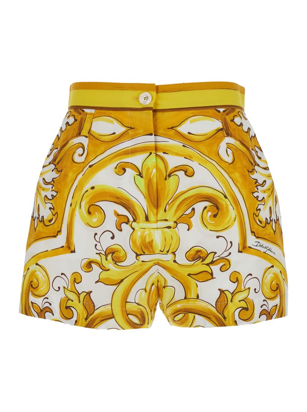 Shop Dolce & Gabbana Yellow And White Short With Majolica Print In Cotton Woman In Giallo