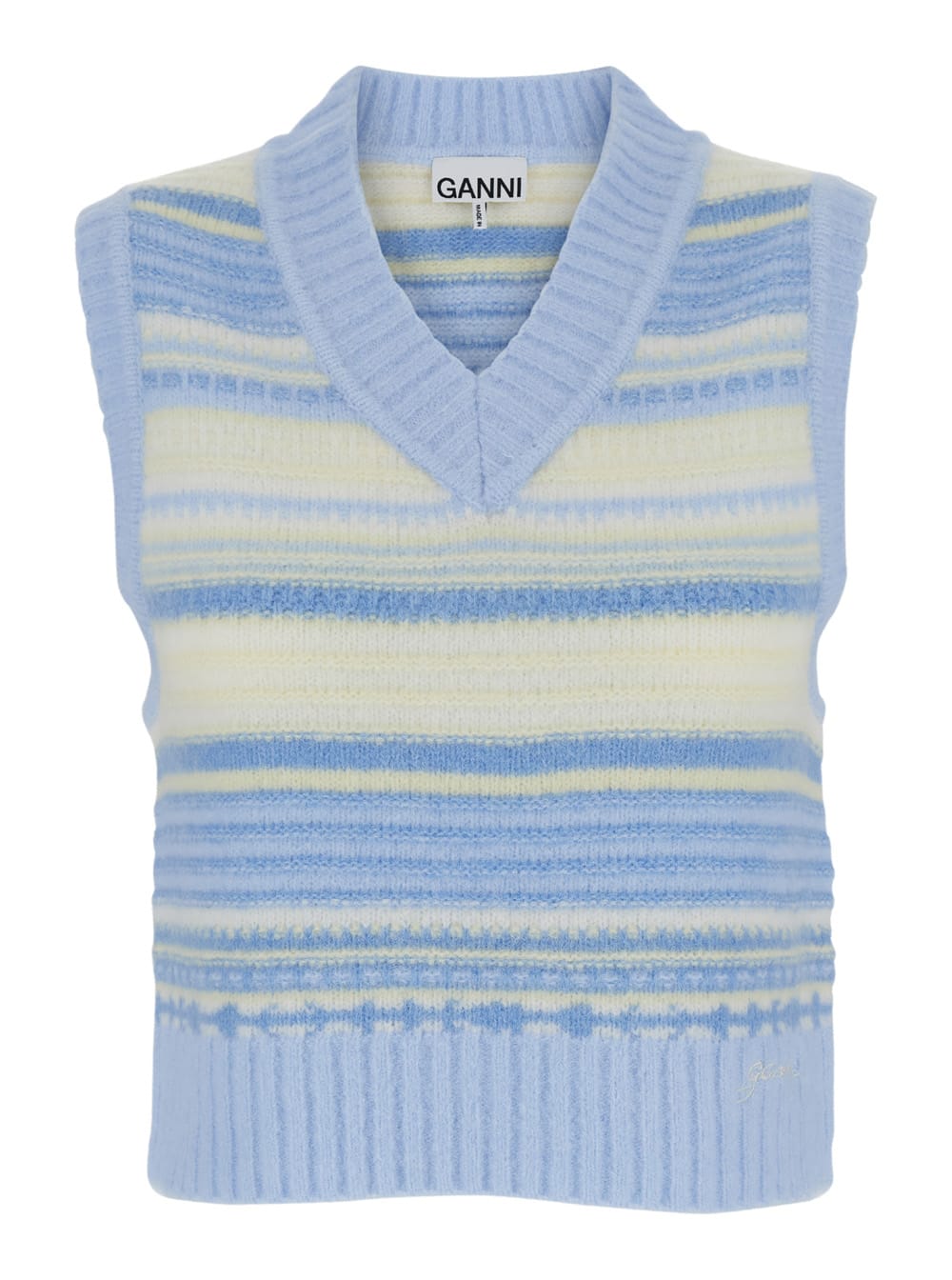 Shop Ganni Multicolor Knit Vest With Stripe Motif In Wool Woman