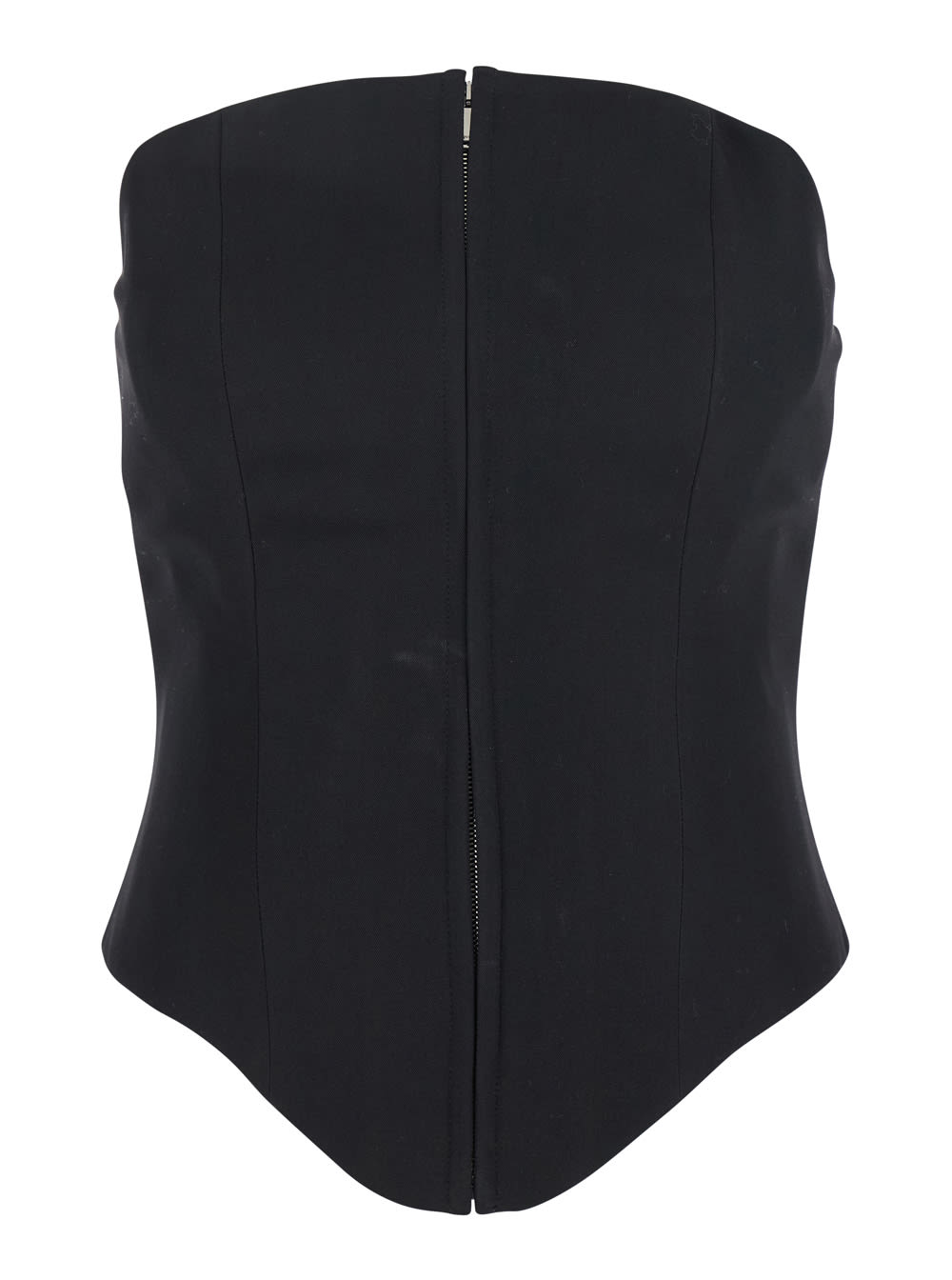 Alexander McQueen Black Sleeveless Corset Top With Front Zip In Wool Woman