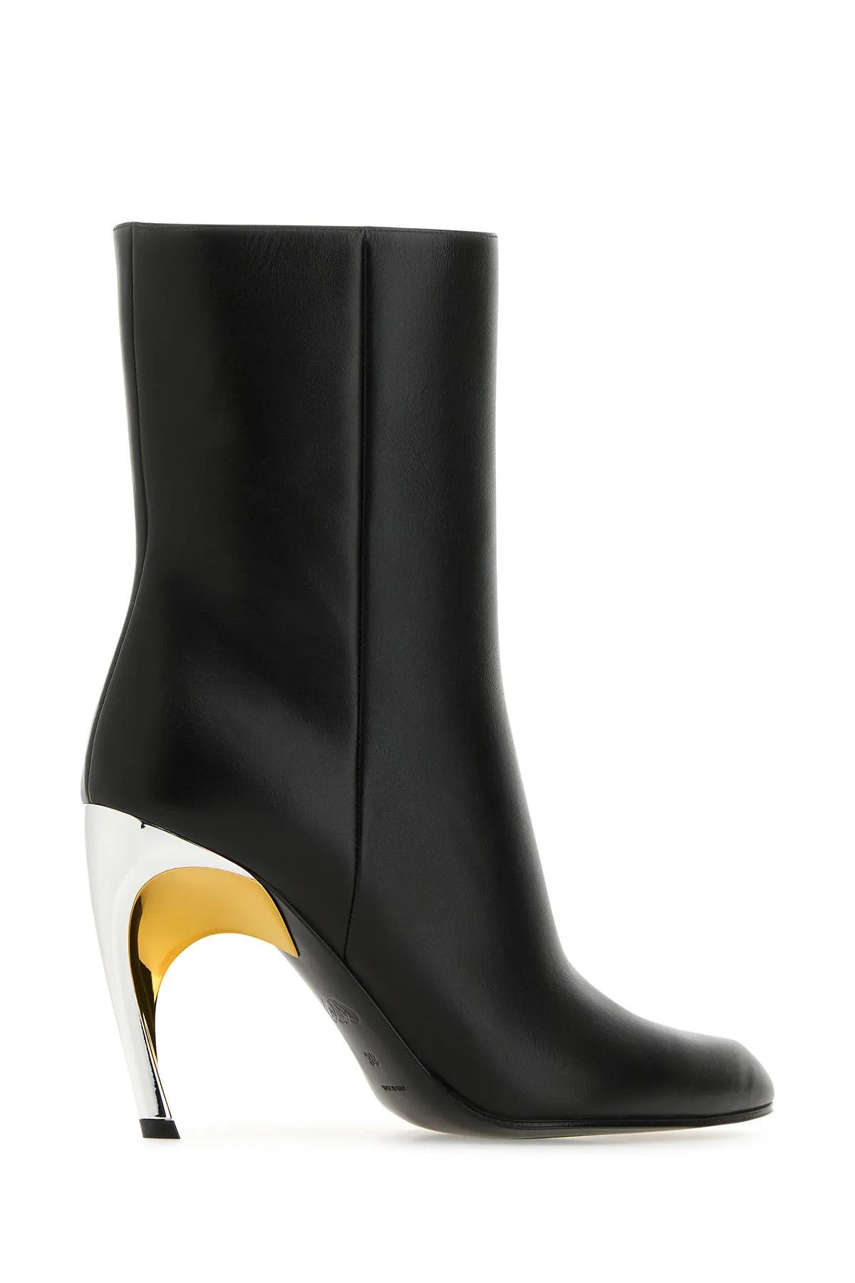 Shop Alexander Mcqueen Black Leather Armadillo Ankle Boots