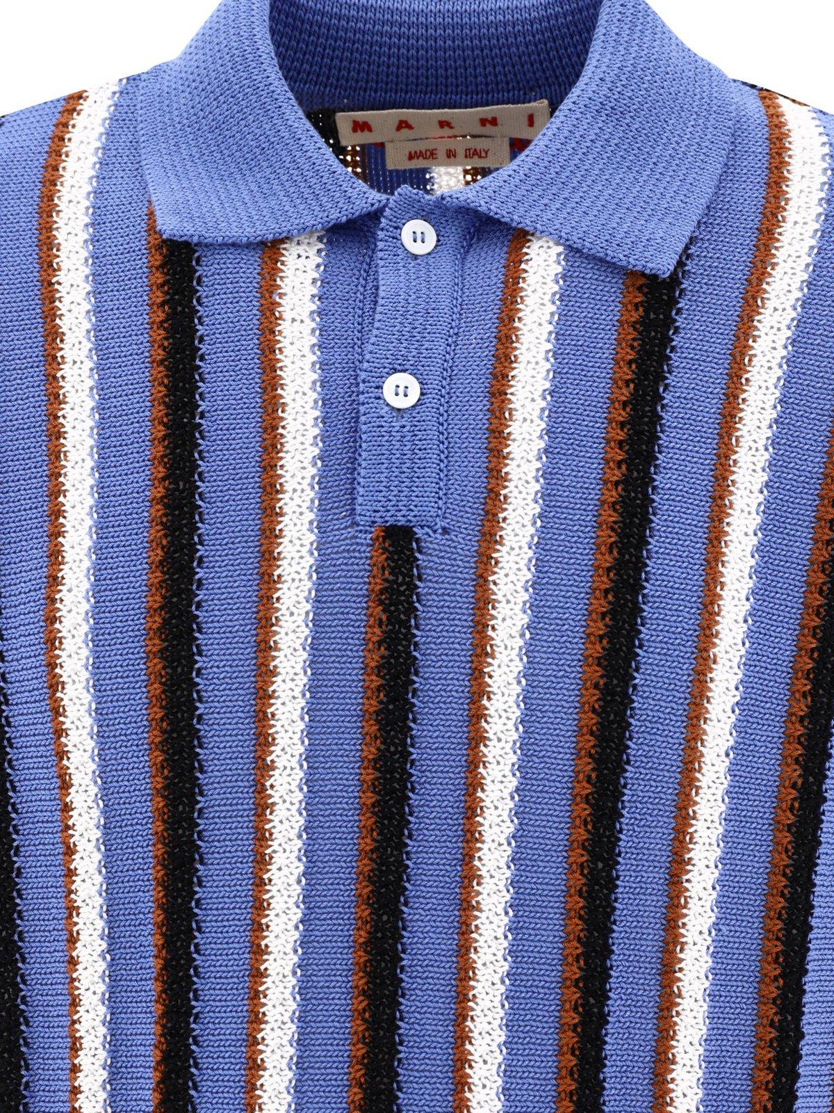 Shop Marni Striped Crocheted Polo Shirt In Azzurro